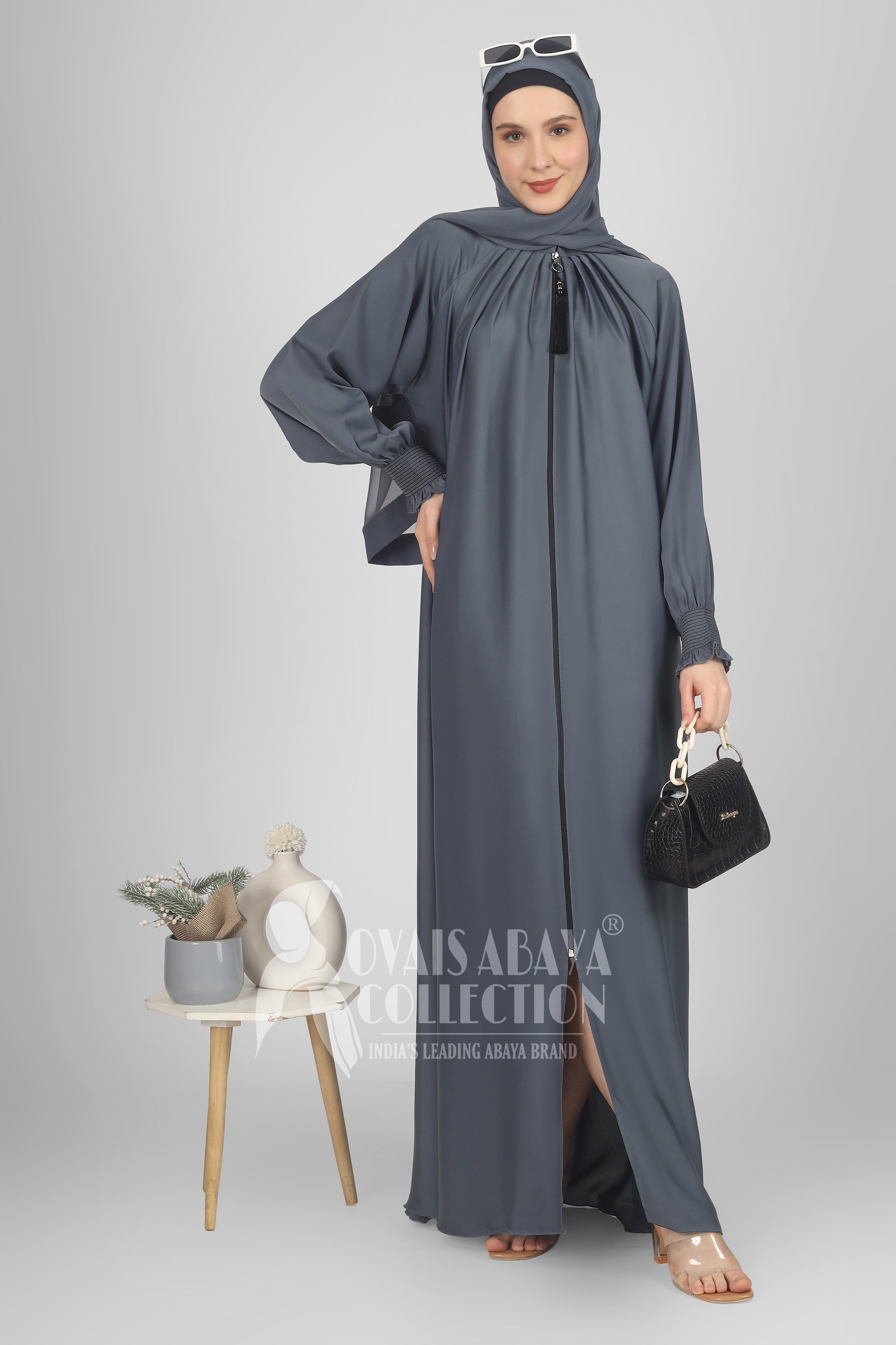 Sara Zipper Abaya GRAY ( NEW - COLLECTION )