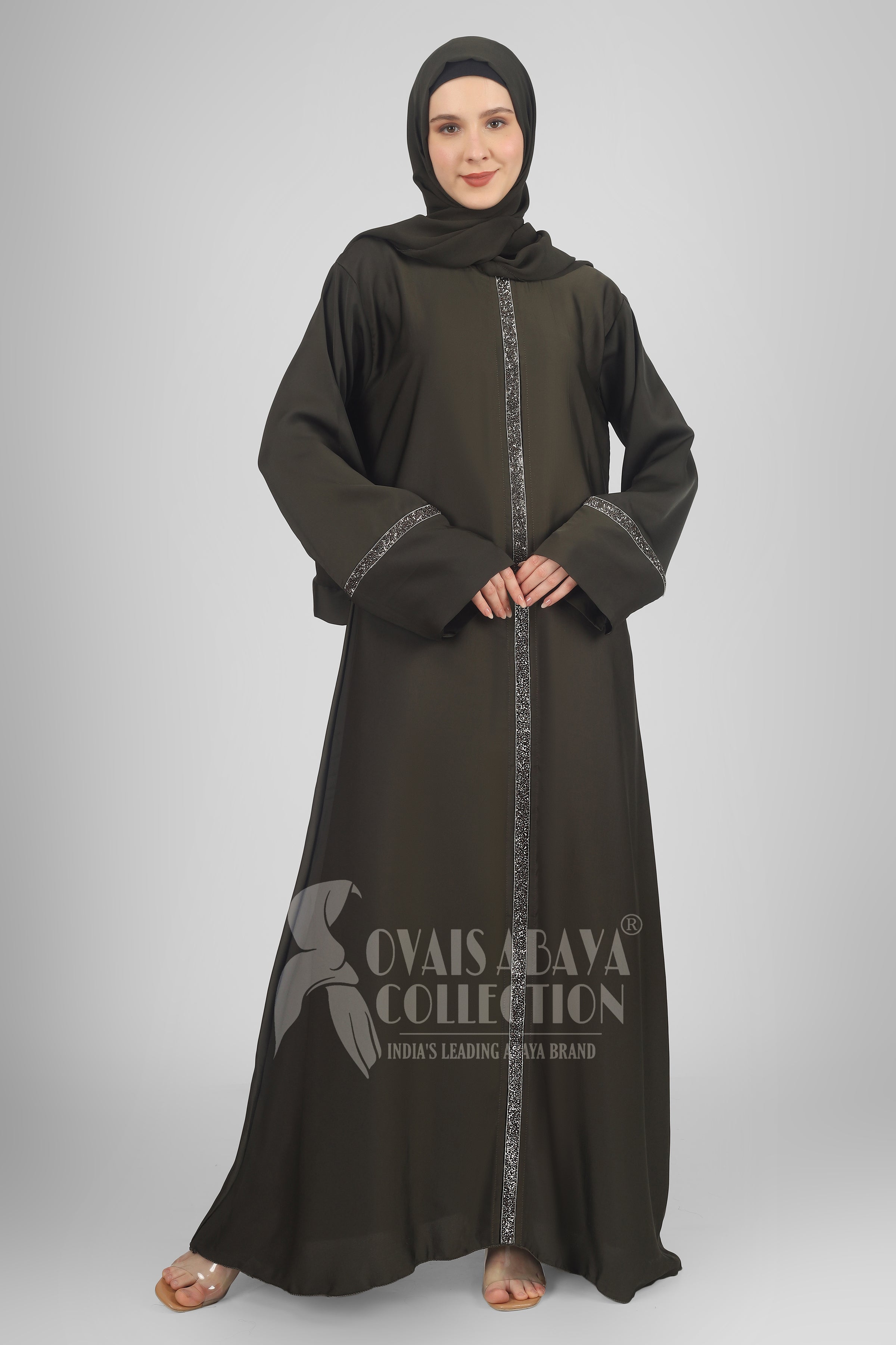 LAIBA Imported Stone Lace abaya - OLIVE ( NEW LAUNCH )