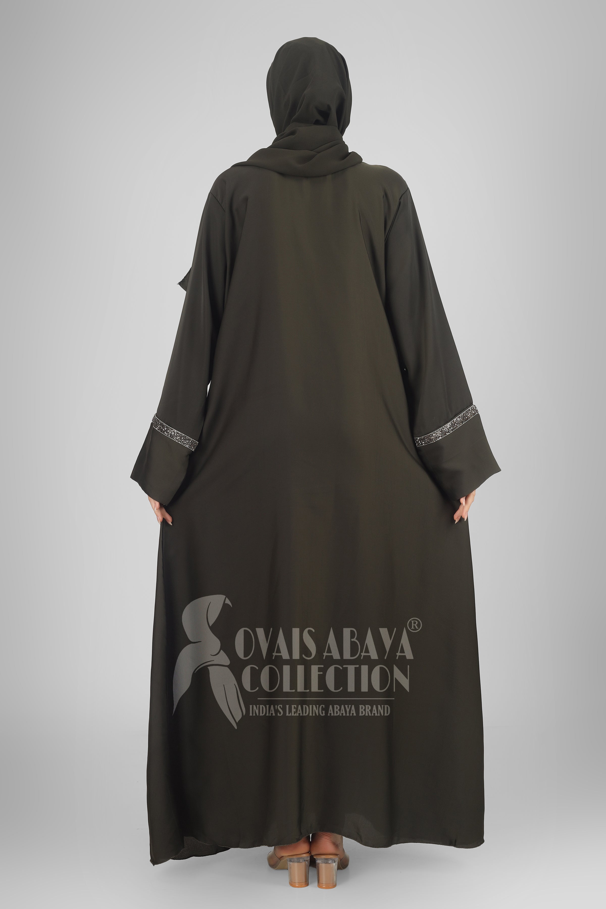 LAIBA Imported Stone Lace abaya - OLIVE ( NEW LAUNCH )