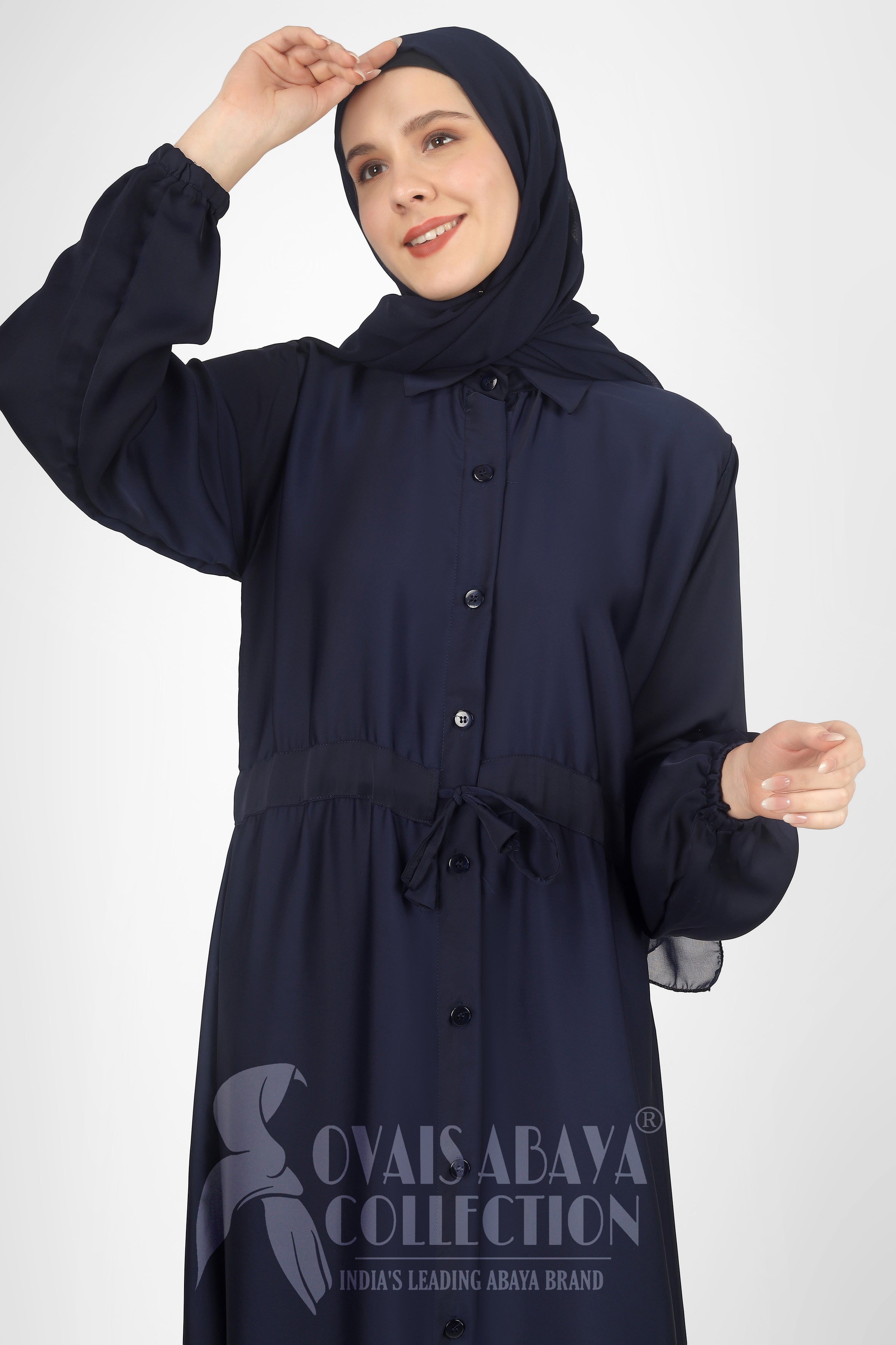 New Launch Huriya Front Open Collar Abaya KING BLUE ( Limited Stock )