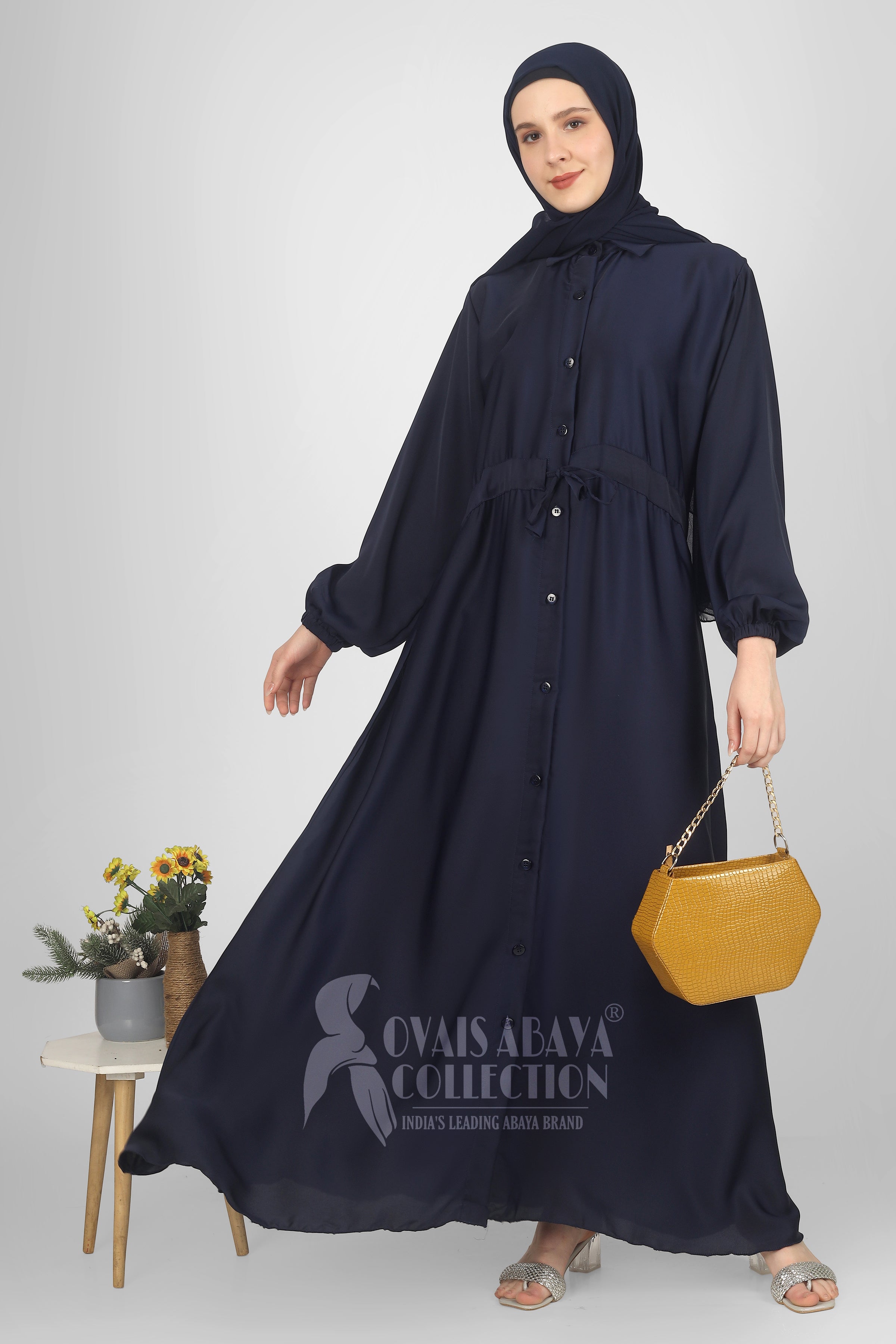 New Launch Huriya Front Open Collar Abaya KING BLUE ( Limited Stock )