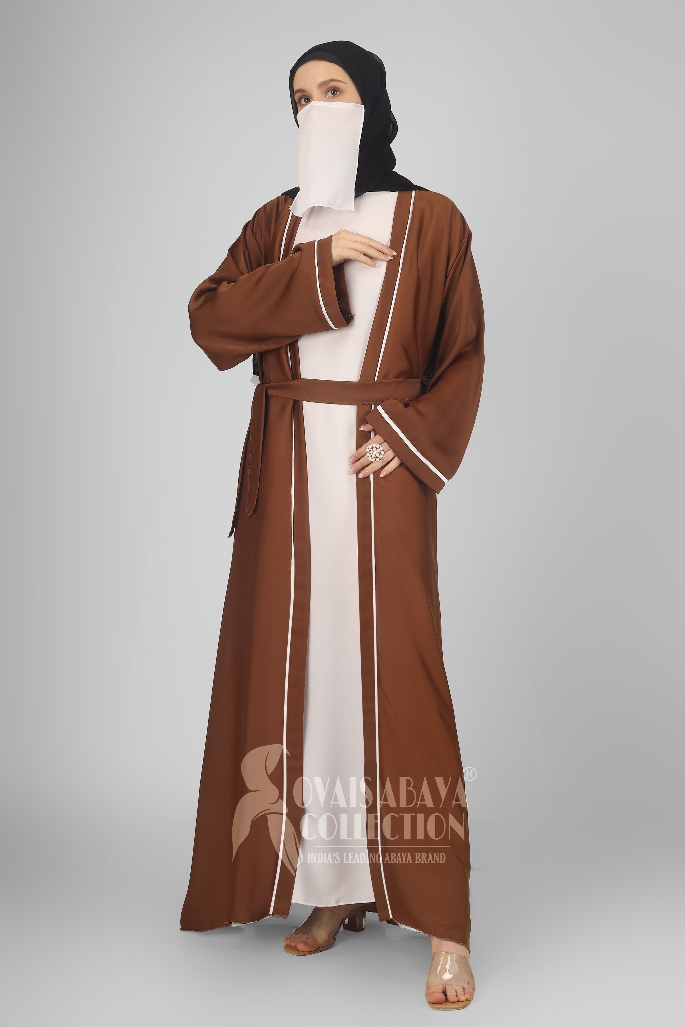 Ruhi Imported Double Shrugs Abaya COPPER TO WHITE - ( New - Edition )