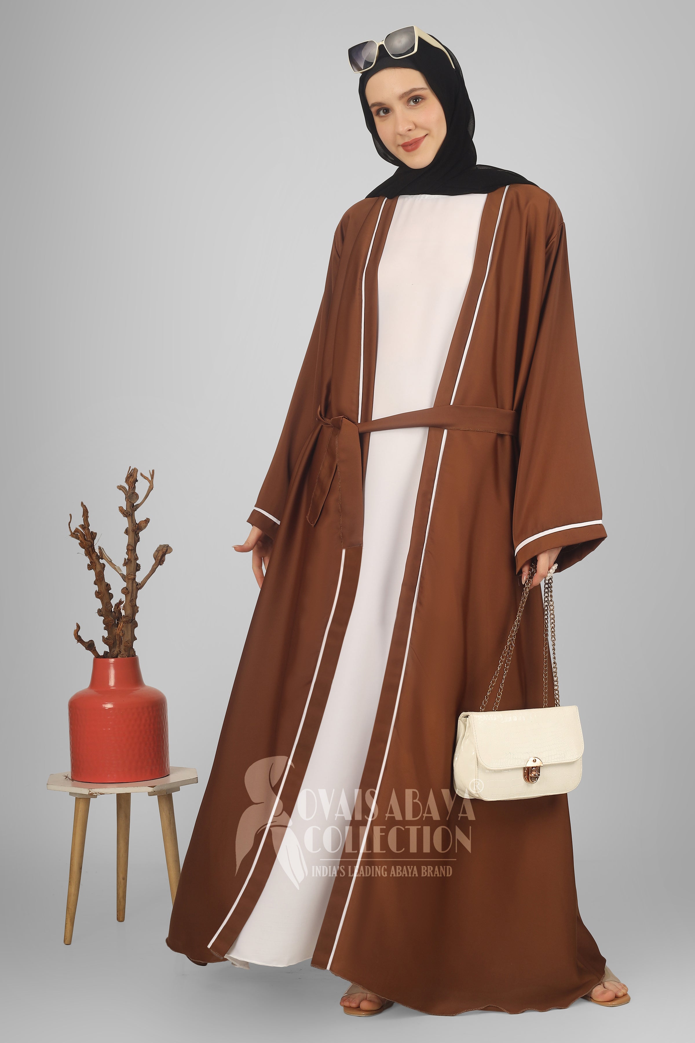 Ruhi Imported Double Shrugs Abaya COPPER TO WHITE - ( New - Edition )