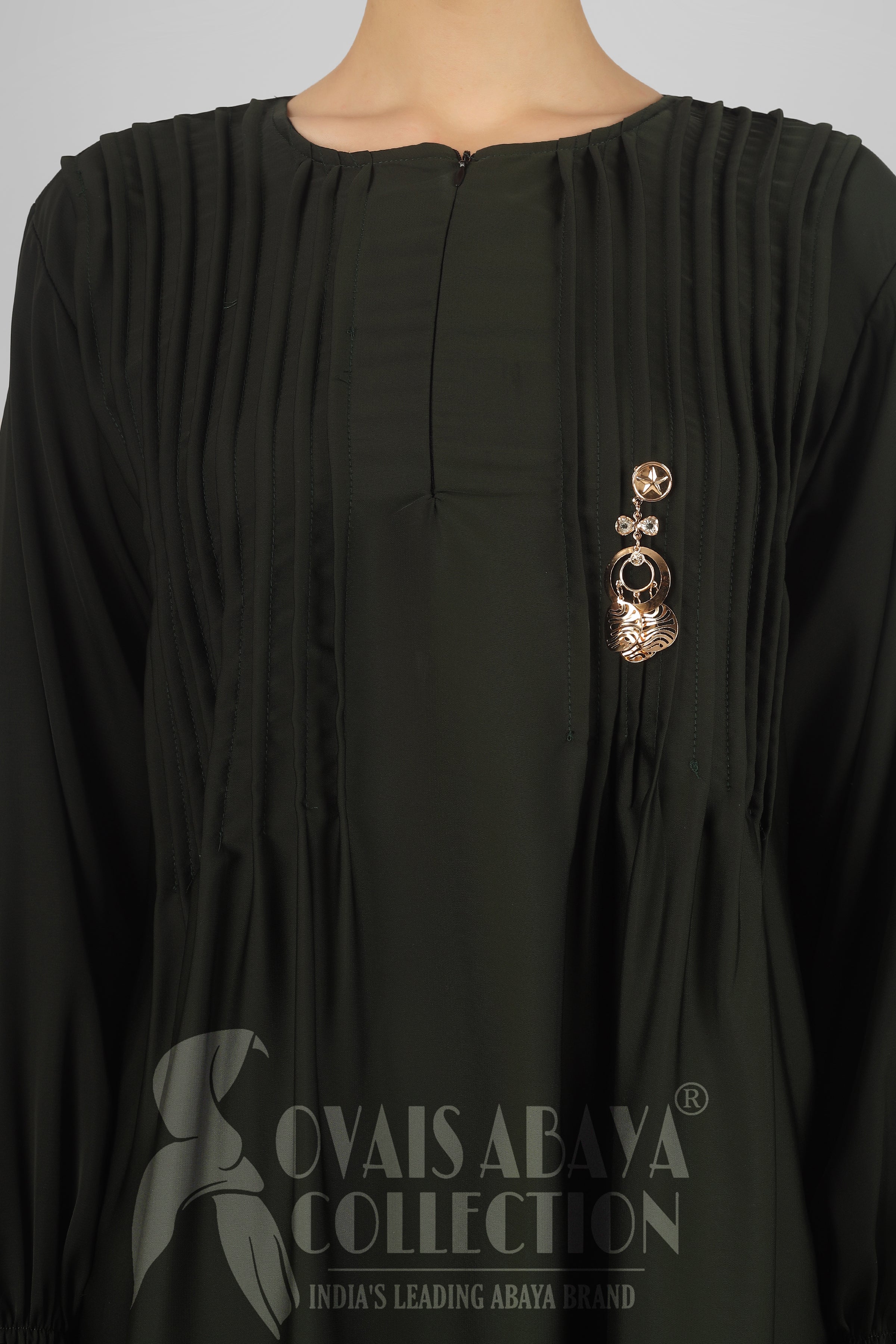 Zoya Pintex Lastic Sleeve Abaya ( OLIVE )