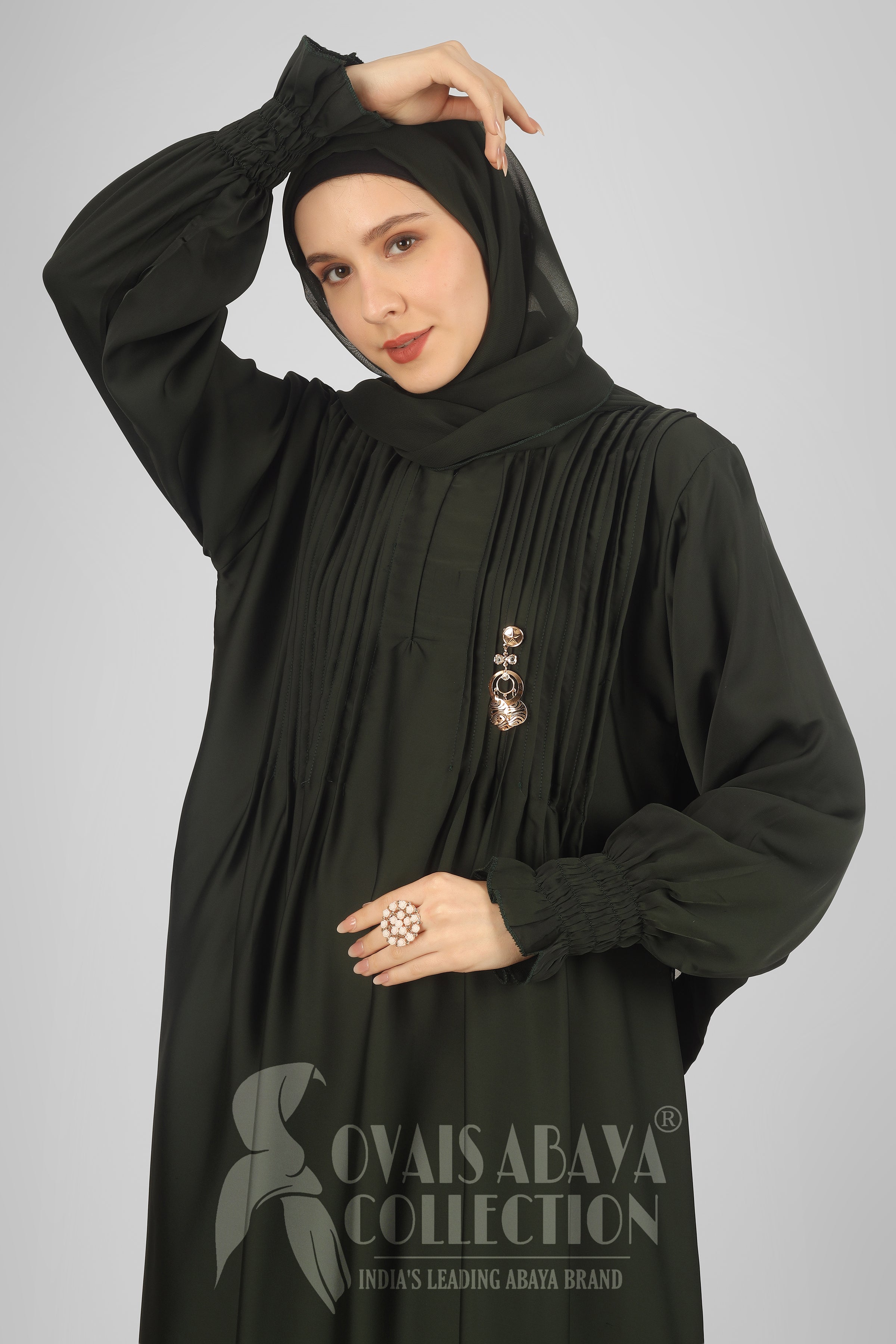 Zoya Pintex Lastic Sleeve Abaya ( OLIVE )