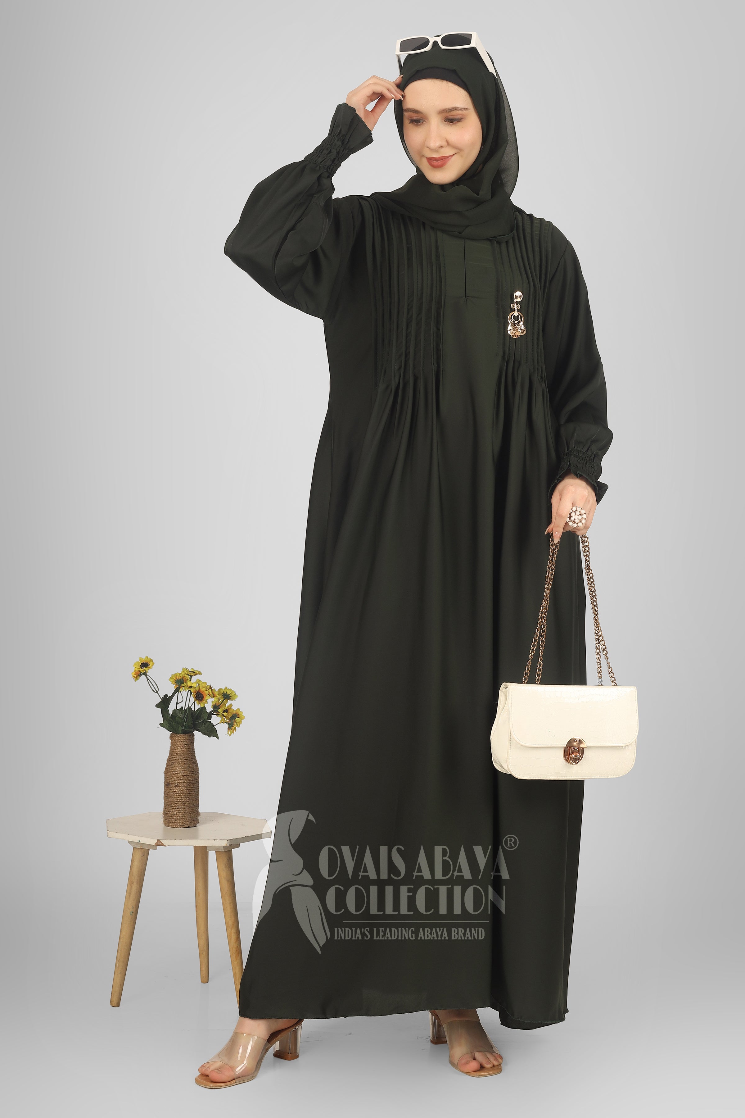 Zoya Pintex Lastic Sleeve Abaya ( OLIVE )