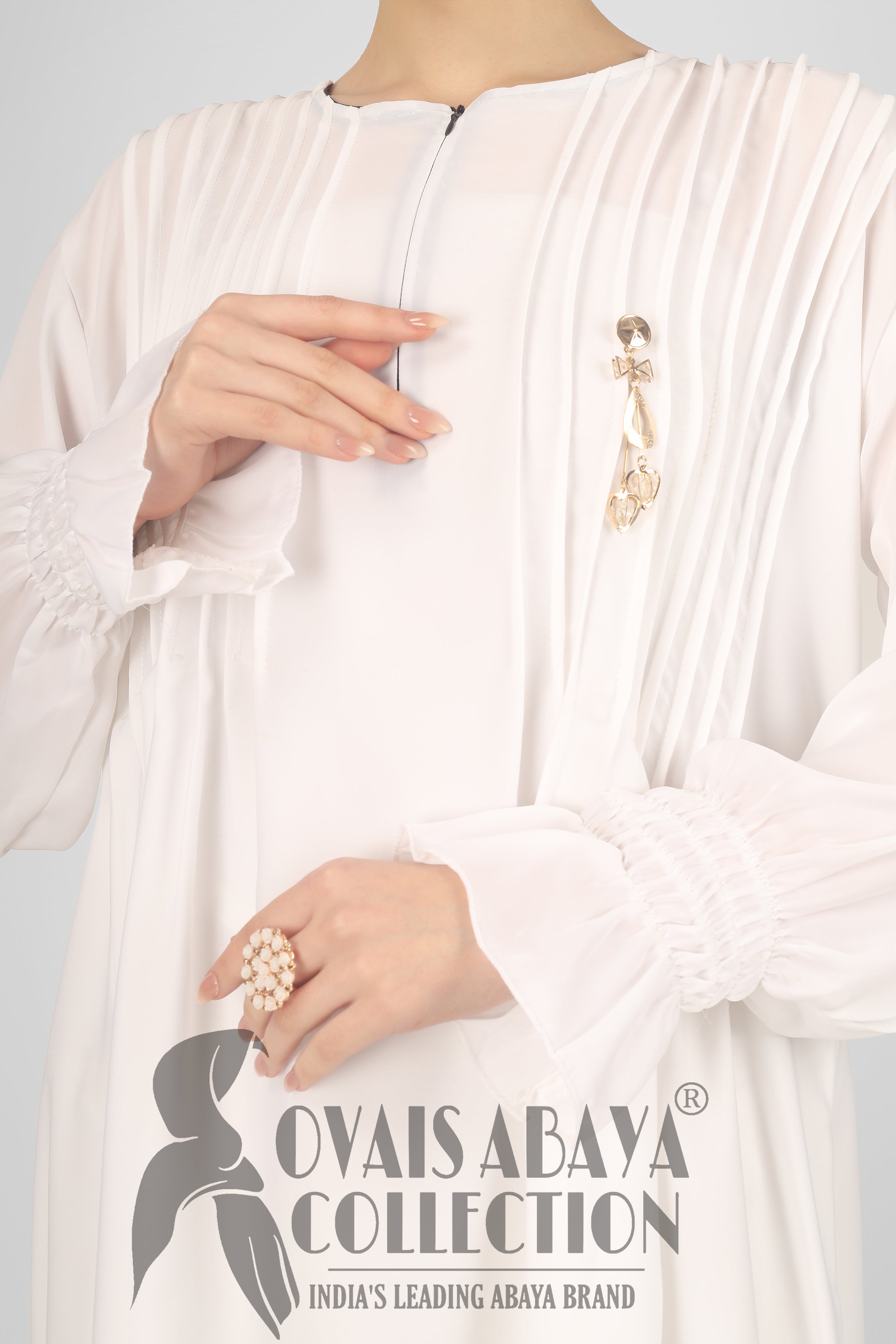 Zoya Pintex Lastic Sleeve Abaya ( WHITE )