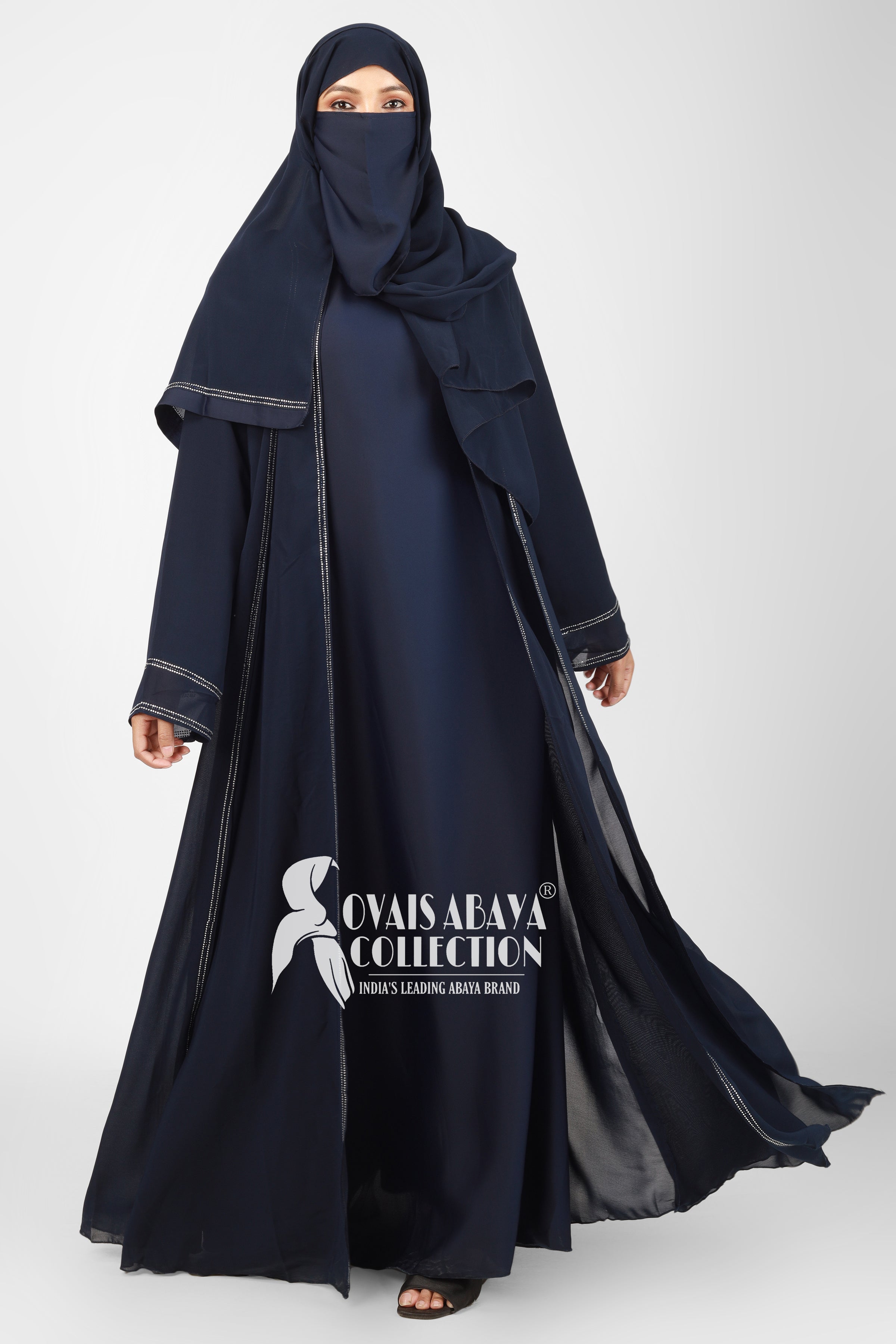 SHEHNAZ Bridle Double Inner Stone work abaya ( BRIDLE BLUE )