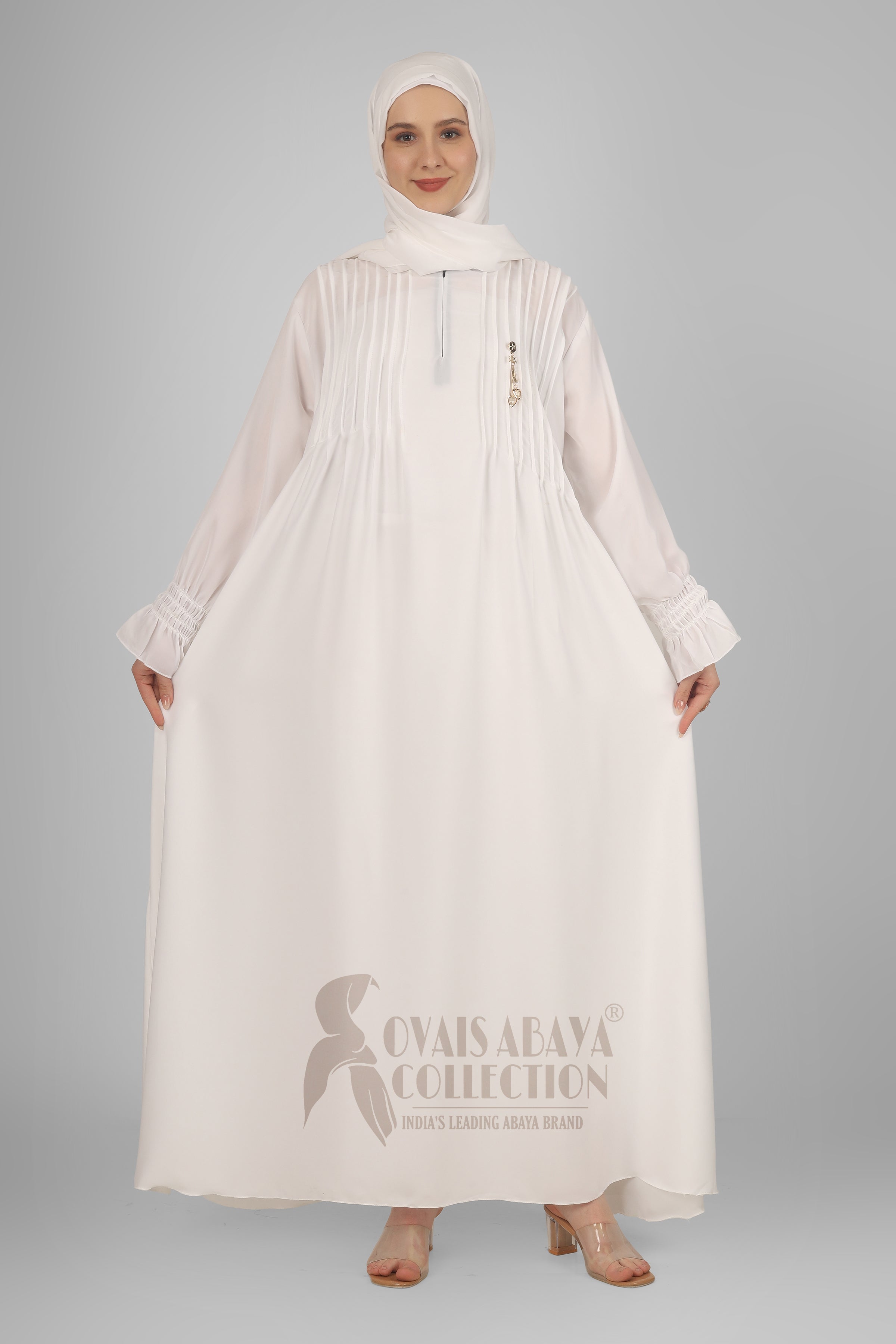 Zoya Pintex Lastic Sleeve Abaya ( WHITE )