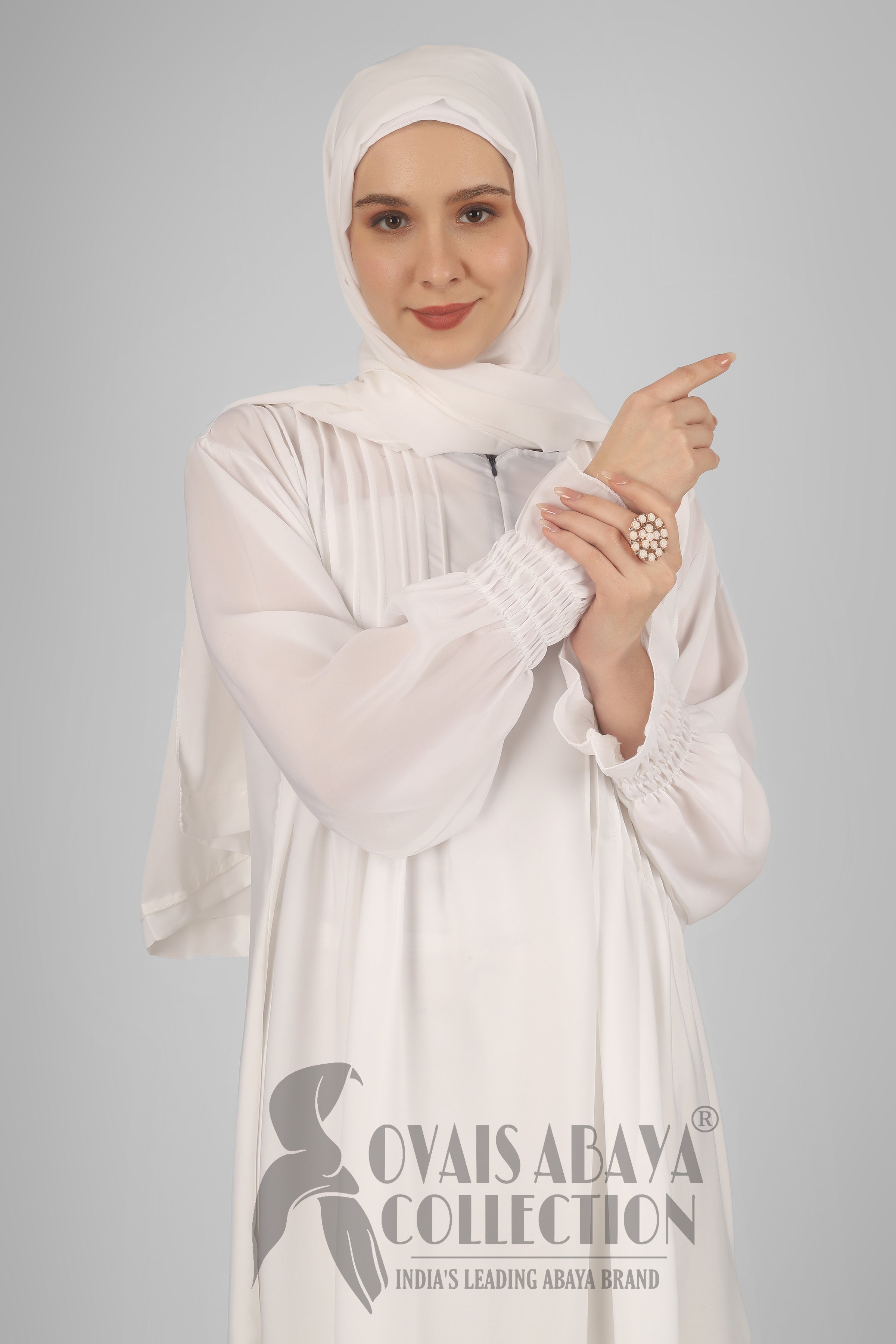 Zoya Pintex Lastic Sleeve Abaya ( WHITE )