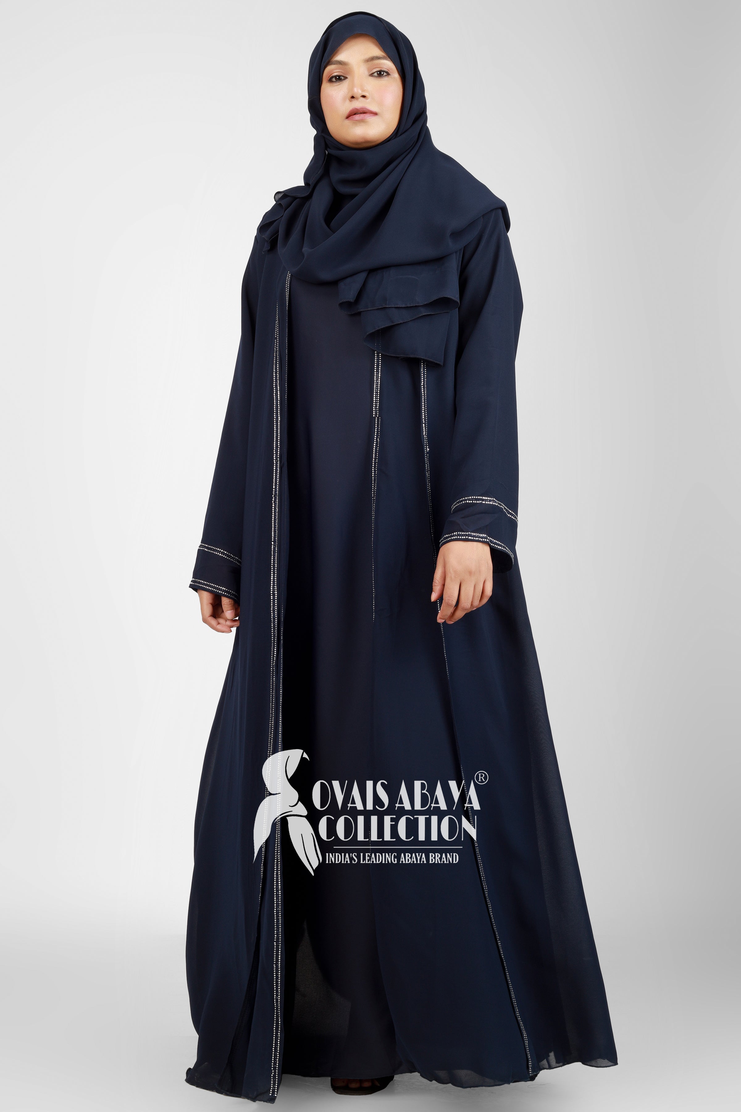 SHEHNAZ Bridle Double Inner Stone work abaya ( BRIDLE BLUE )