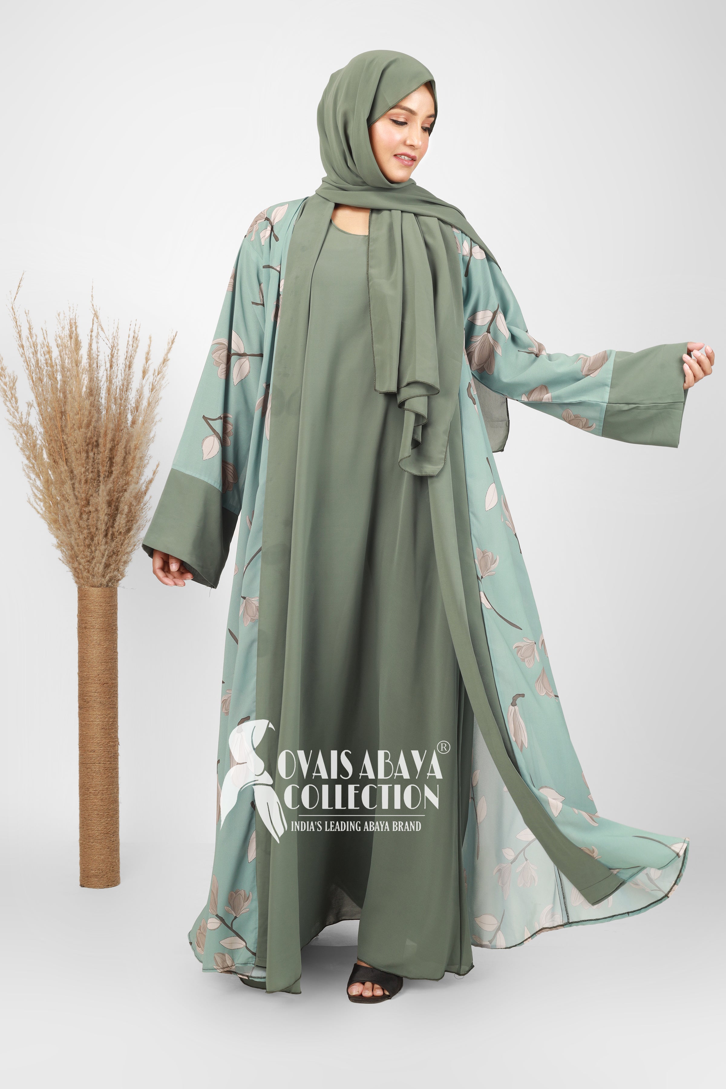 Marhaba Double Shrugs Tai dye Abaya SHADE 3 GREEN ( New - Launch )