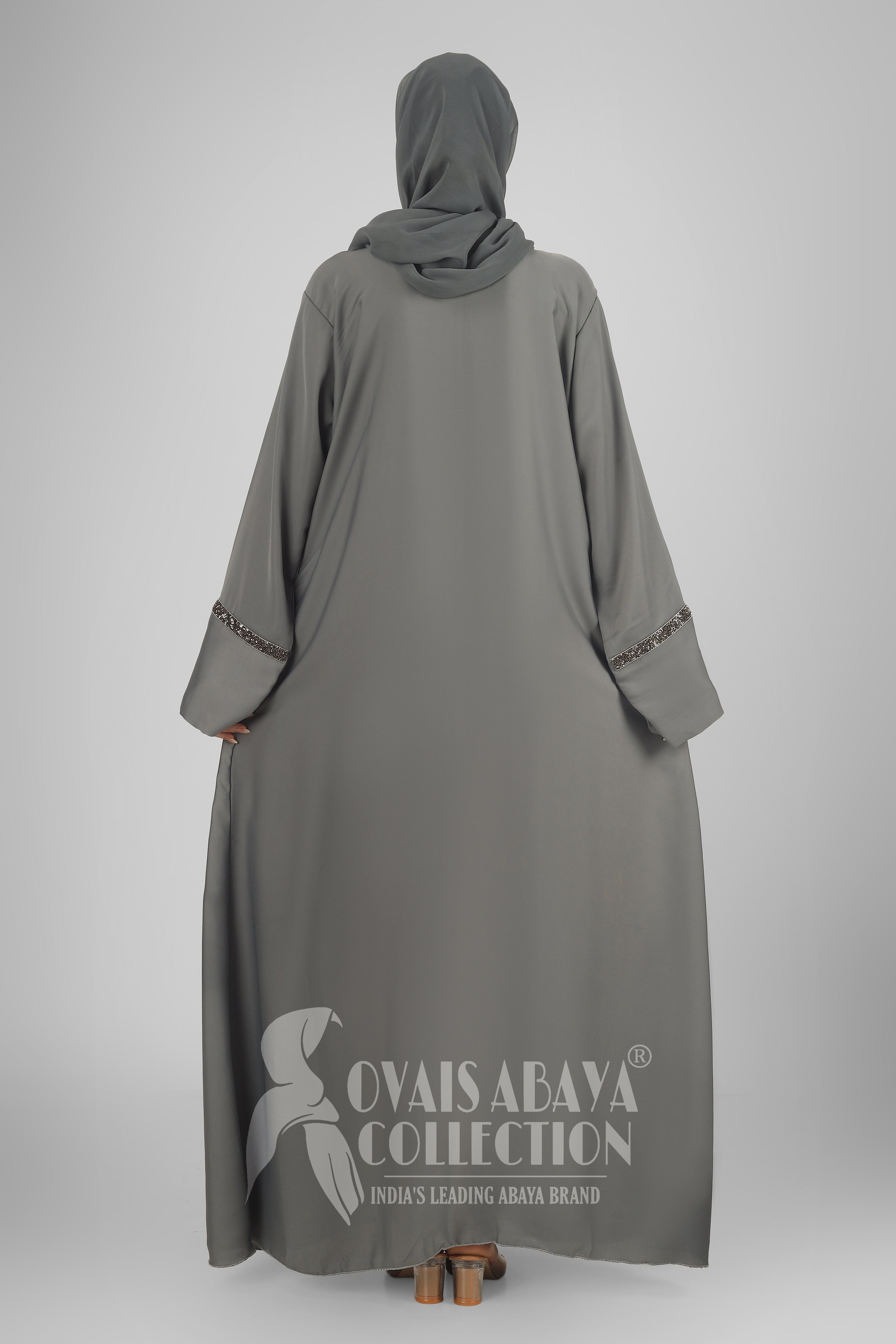 LAIBA Imported Stone Lace abaya - GREY ( NEW LAUNCH )