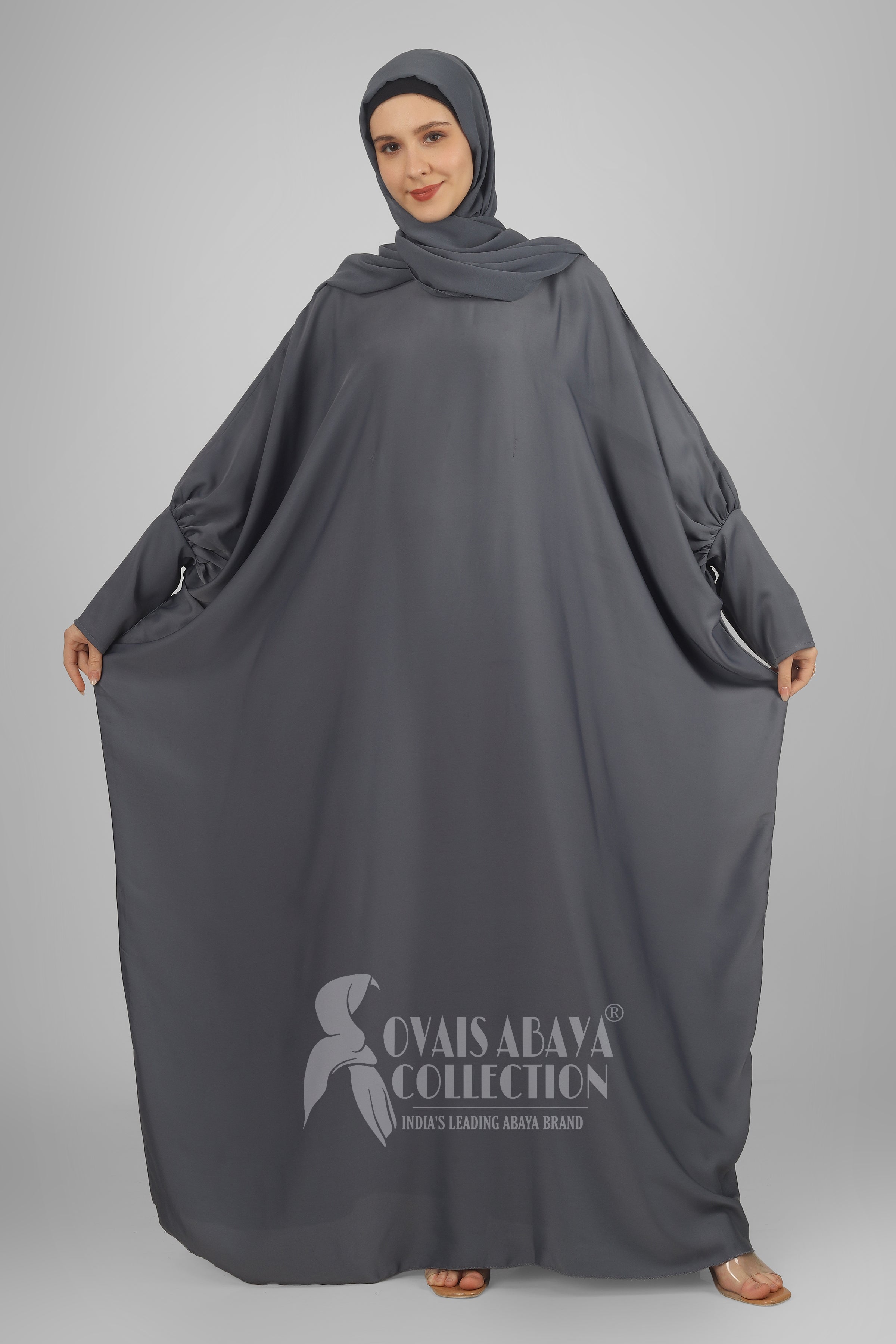 1071 Beautifull Fitting Sleeve Abaya GRAY ( Best For Daily Wear )