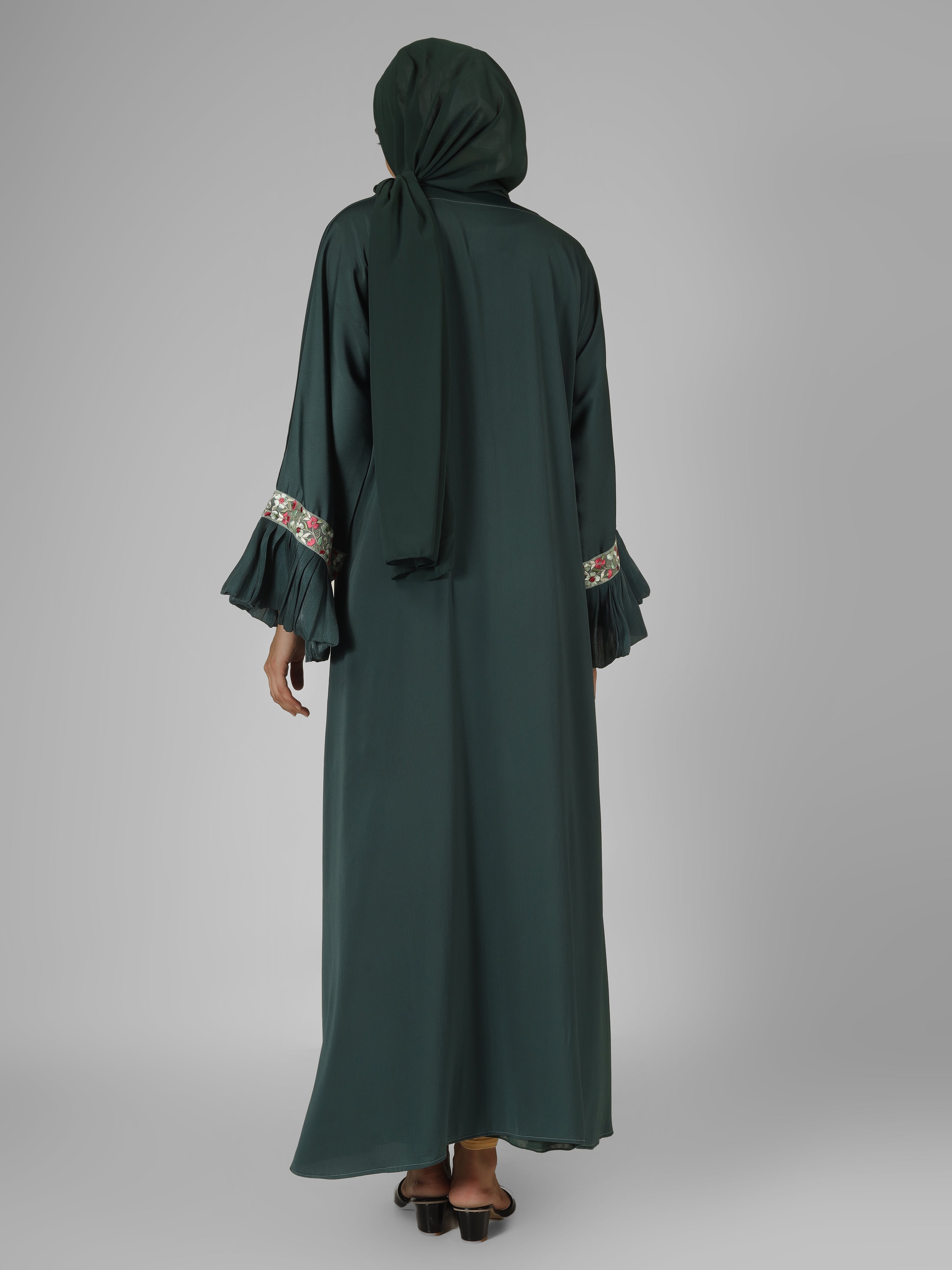 HEER ORGANZA SLEEVE ABAYA | SEA GREEN