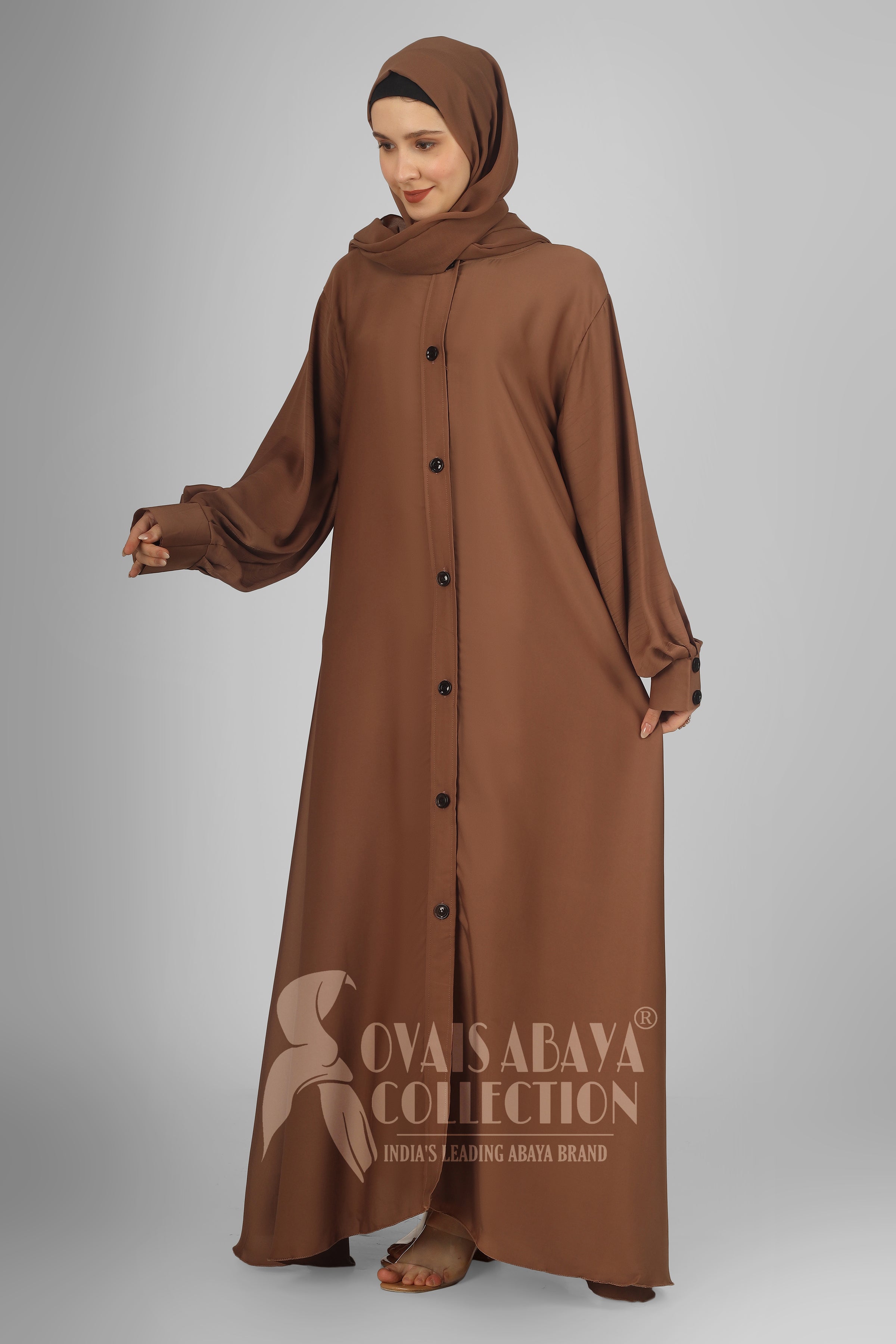 Daily Wear Buttons Abaya ( GHESTNUT LITE )