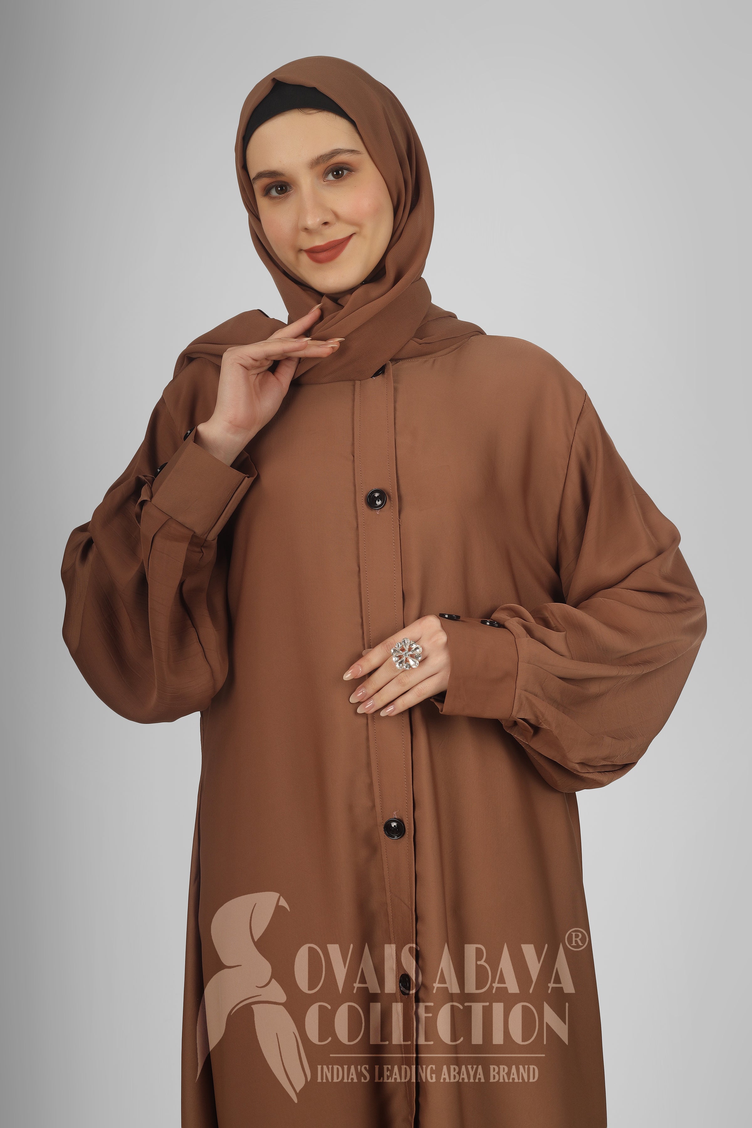 Daily Wear Buttons Abaya ( GHESTNUT LITE )