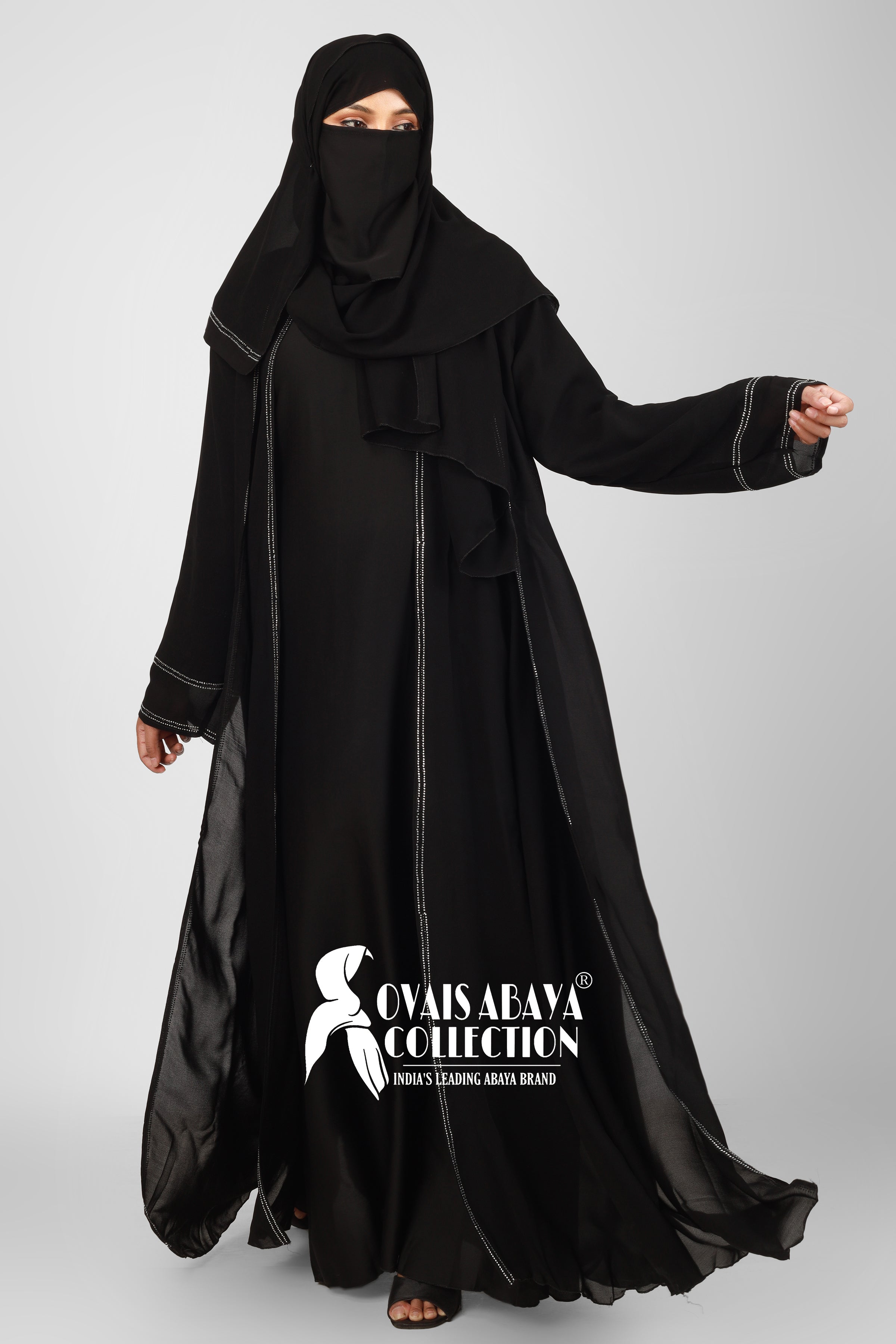 SHEHNAZ Bridle Double Inner Stone work abaya ( BRIDLE BLACK )