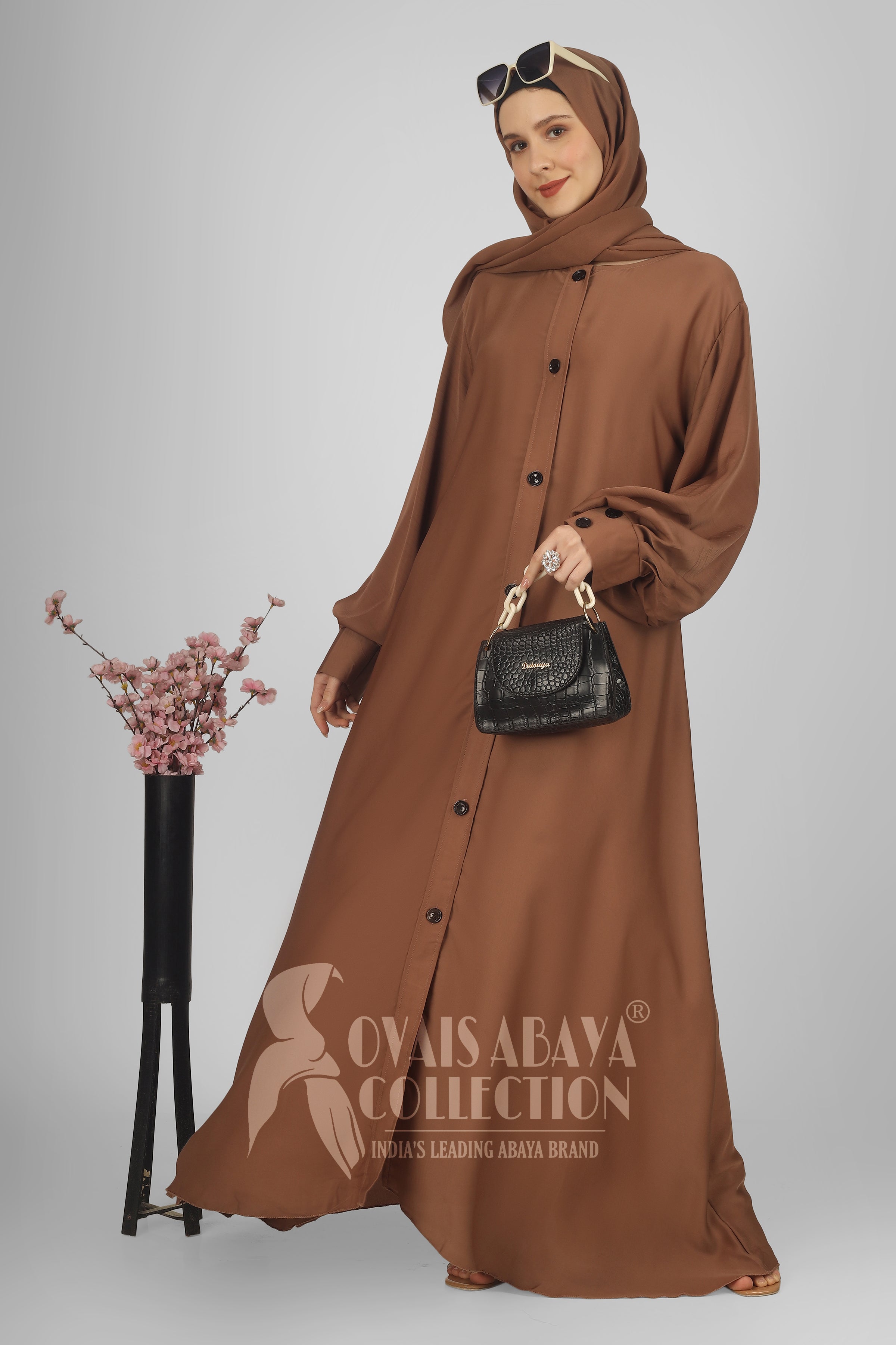 Daily Wear Buttons Abaya ( GHESTNUT LITE )