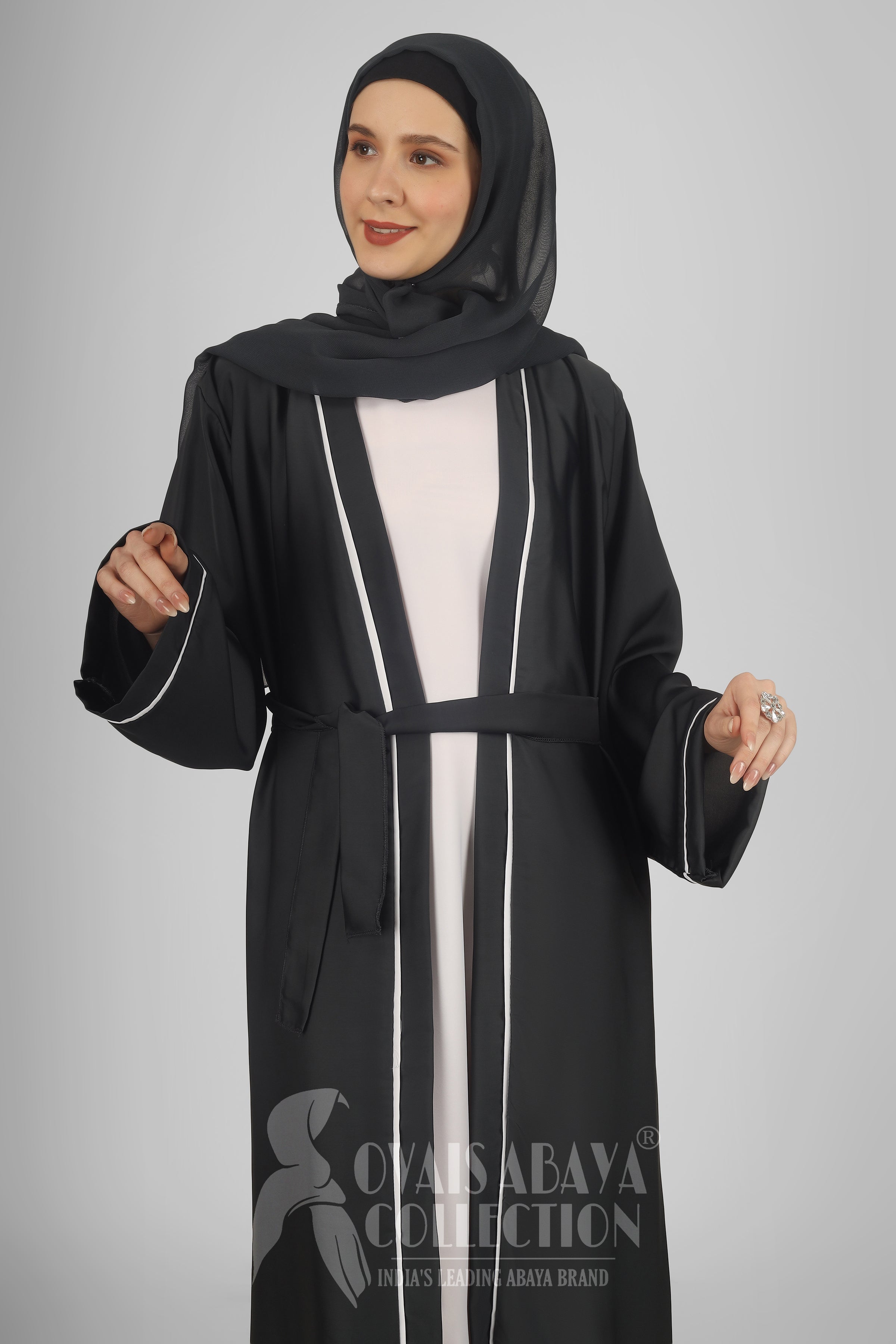 Ruhi Imported Double Shrugs Abaya DARK GRAY TO WHITE - ( New - Edition )