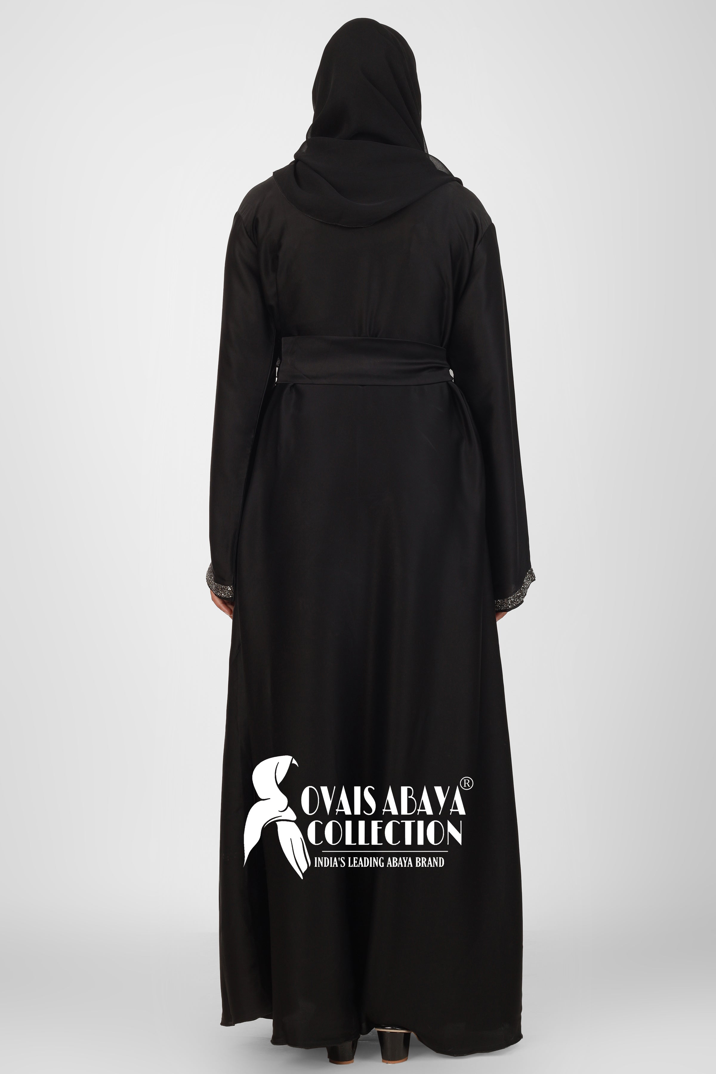 Imported Zainab Stone Lace Abaya ( BLACK )