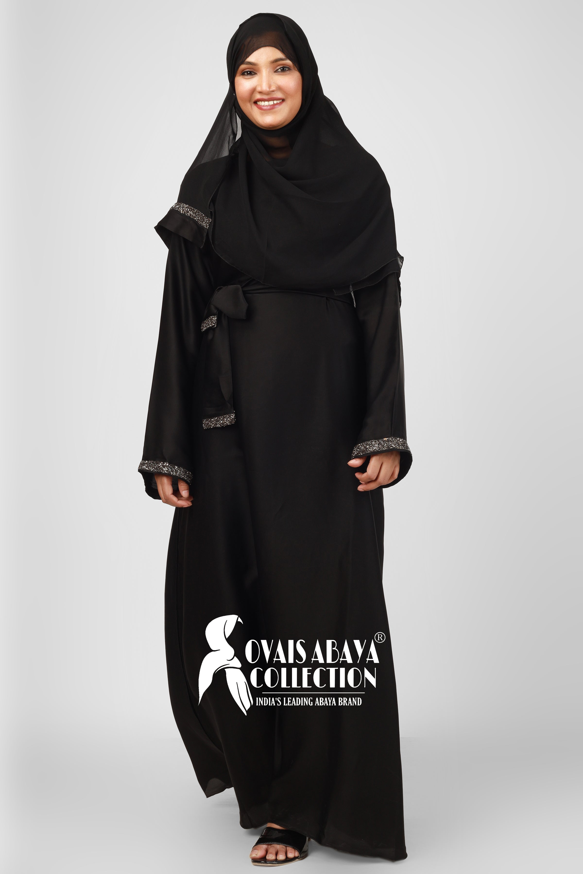 Imported Zainab Stone Lace Abaya ( BLACK )