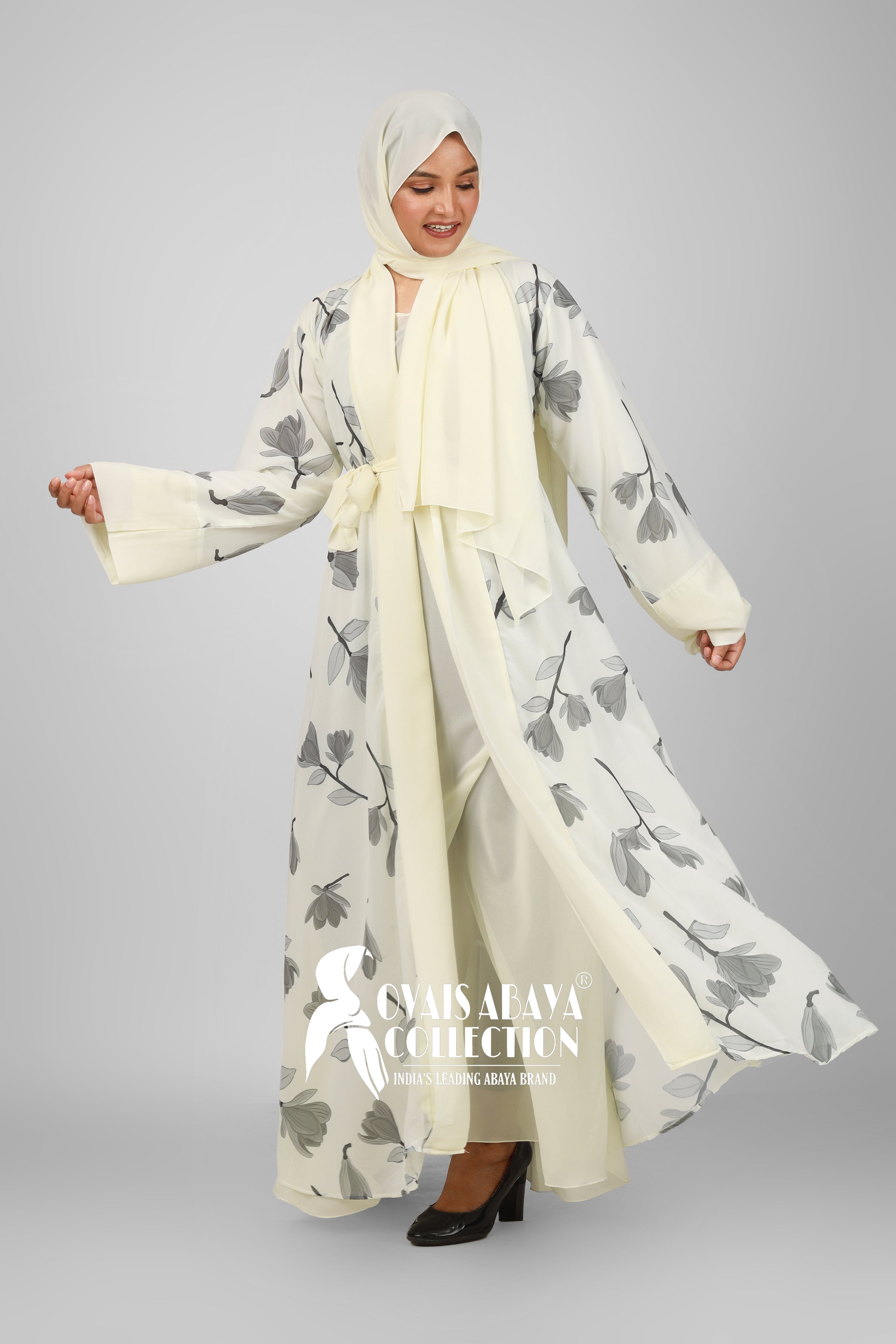 Marhaba Double Shrugs Tai dye Abaya OFF CREAM ( New - Launch )