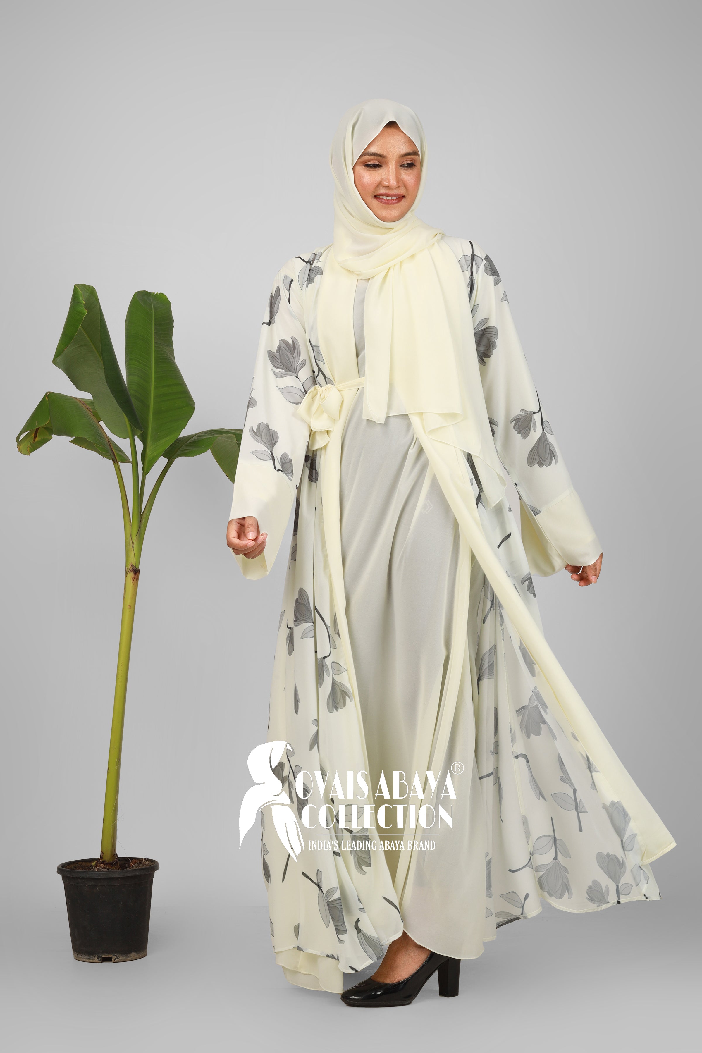 Marhaba Double Shrugs Tai dye Abaya OFF CREAM ( New - Launch )