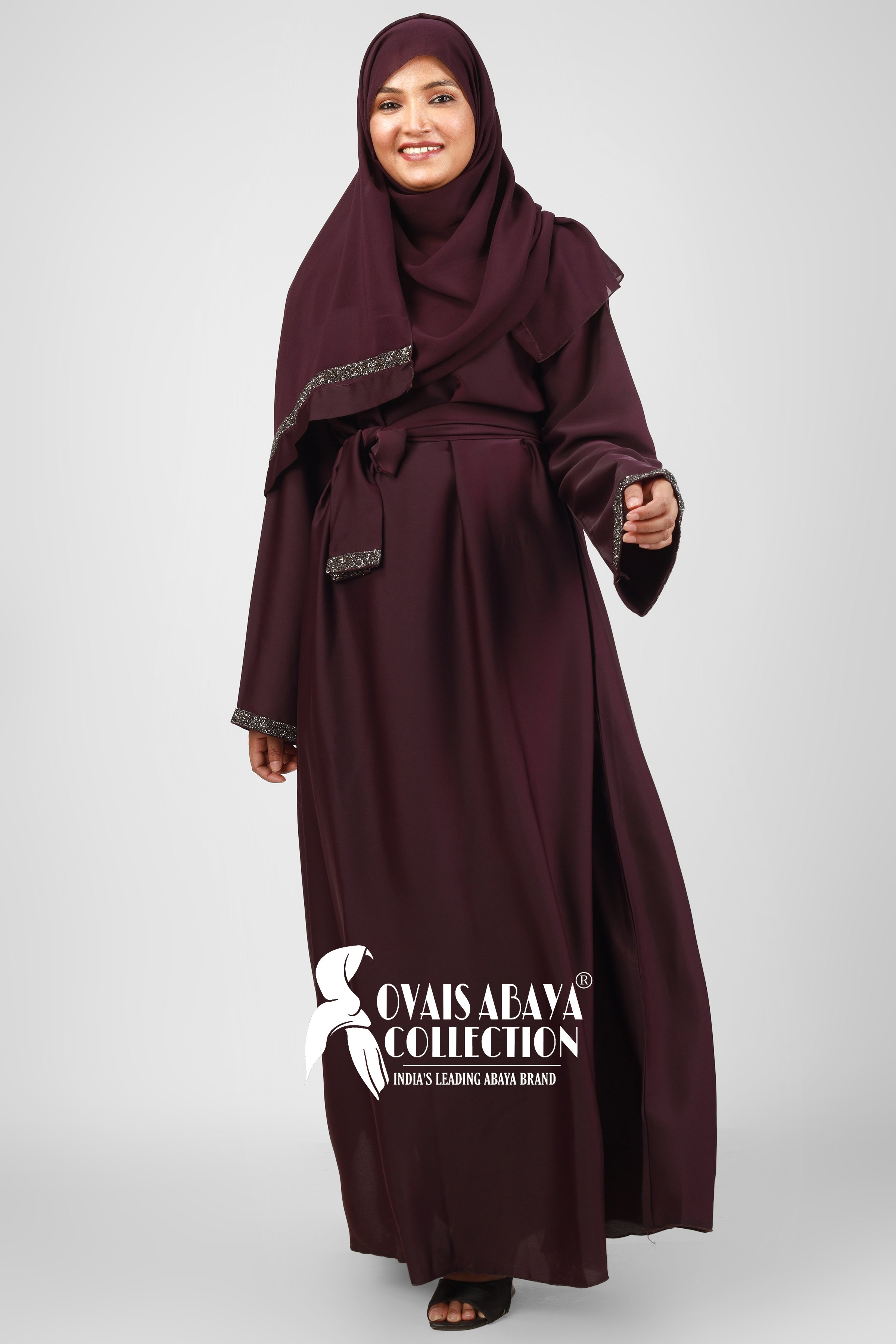 Imported Zainab Stone Lace Abaya ( PURPLE )