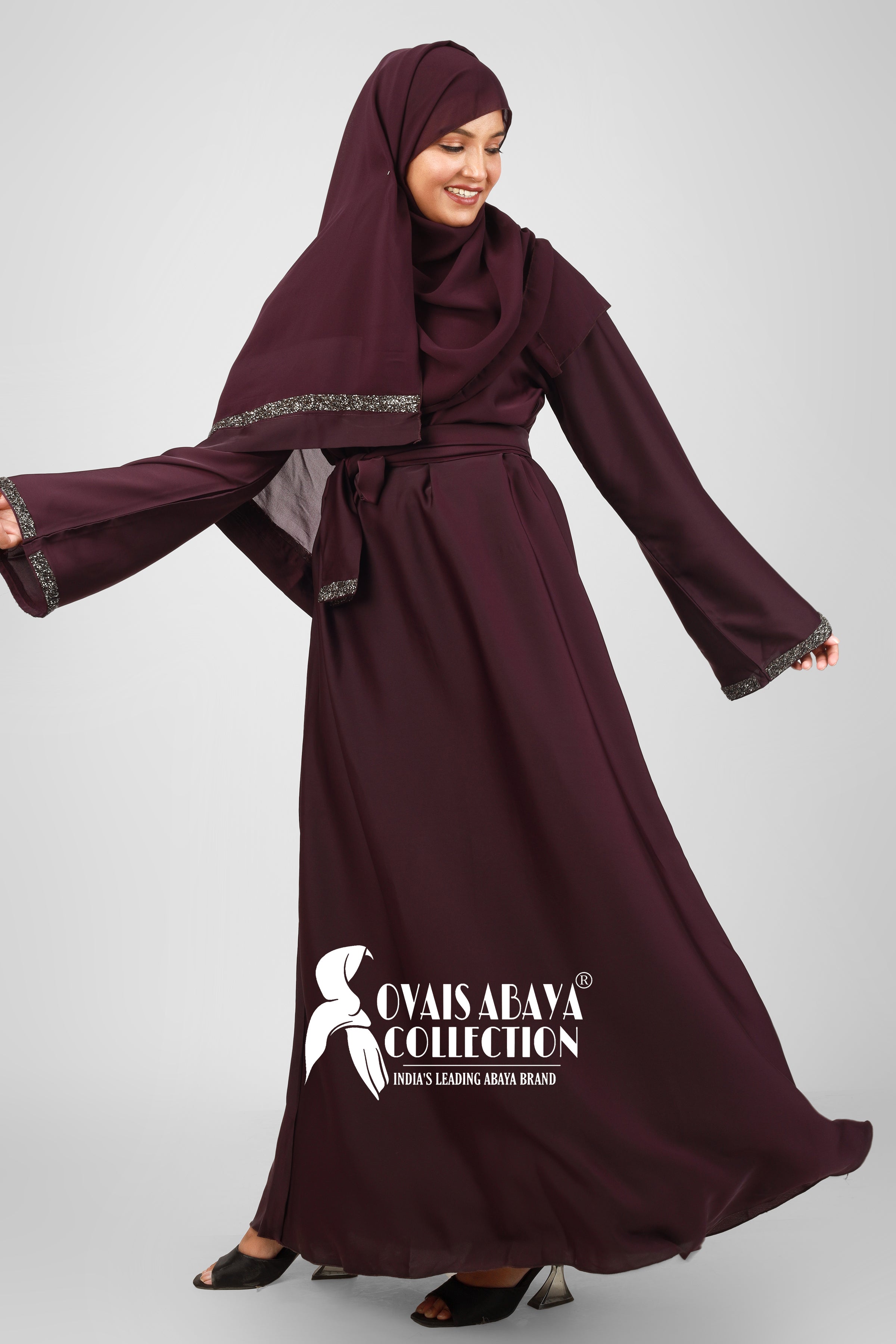 Imported Zainab Stone Lace Abaya ( PURPLE )