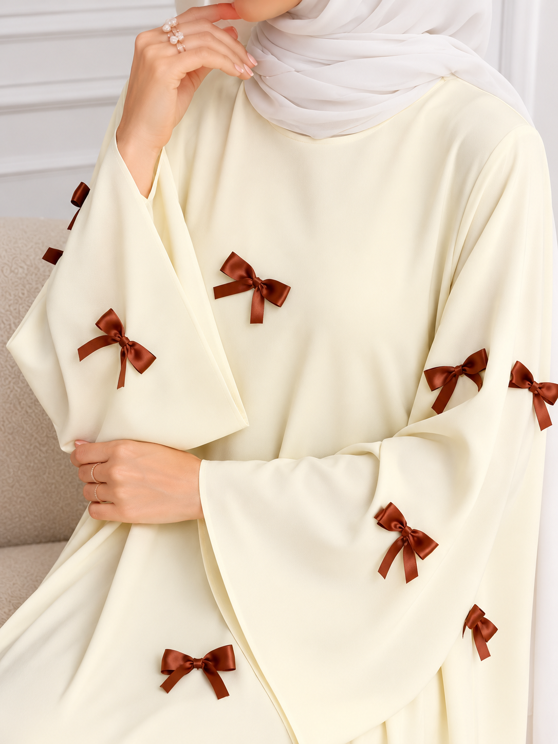 TANZIYA BOW ABAYA | WHITE