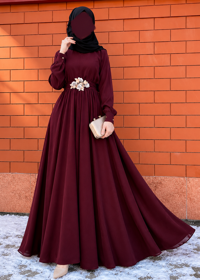 ALAYA CLASSIC BROACH ABAYA | MAROON