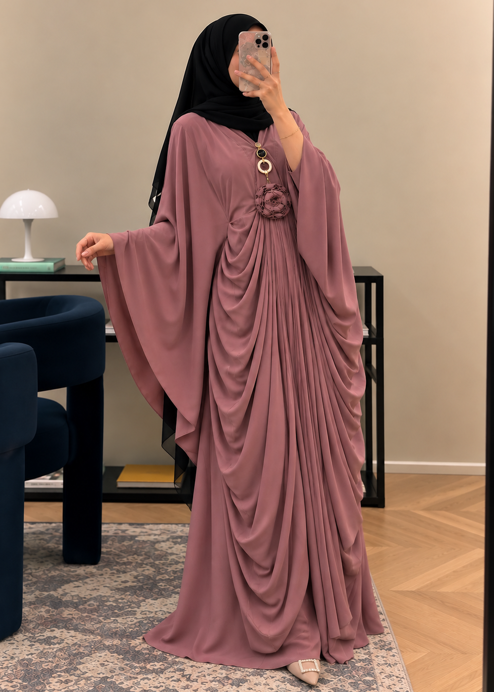 ZARYAB PLEATED KAFTAN ABAYA | PINK