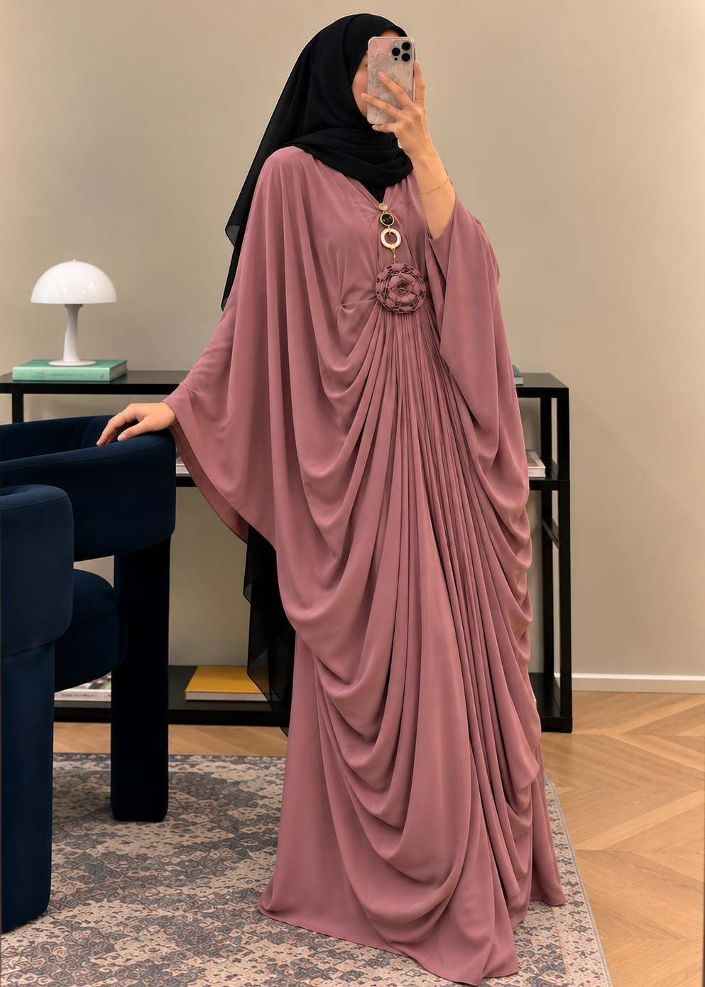 ZARYAB PLEATED KAFTAN ABAYA | PINK