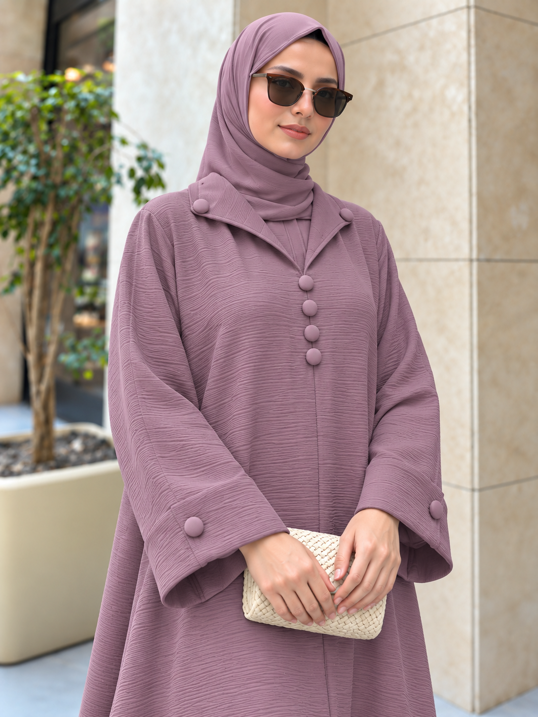 ARISHFA FULLY CLOSED ABAYA | DUSTY PINK