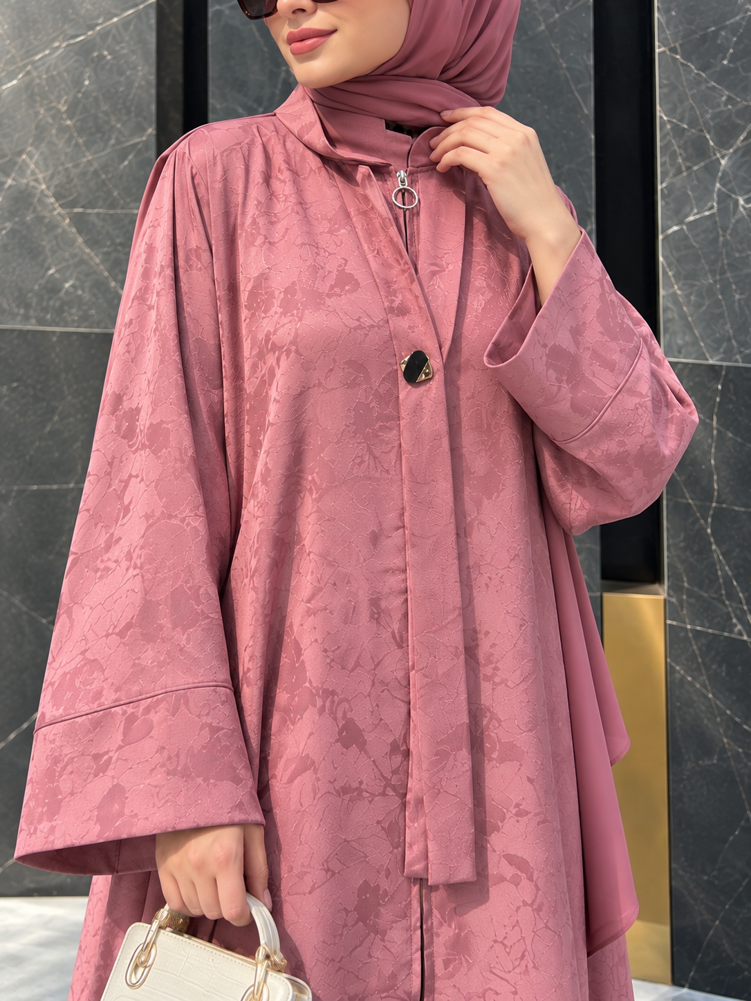 SHIBRA FRONT OPEN ABAYA | PINK