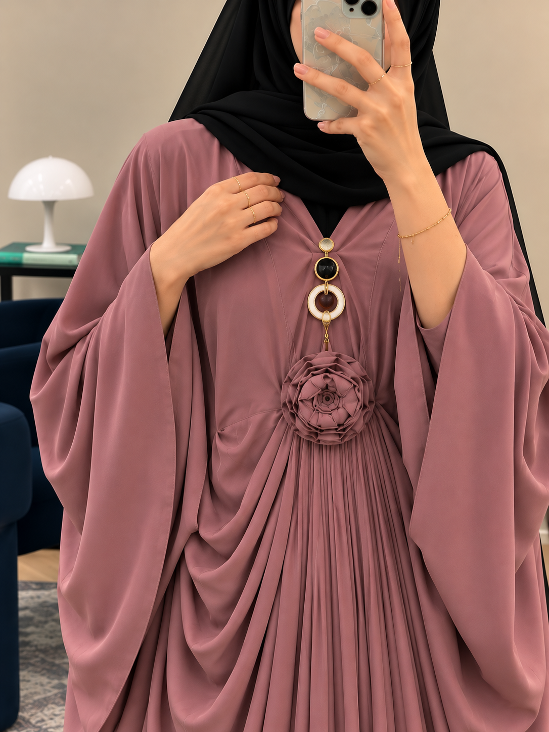 ZARYAB PLEATED KAFTAN ABAYA | PINK