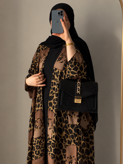 KASHAF DOUBLE SHRUG ABAYA | BROWN