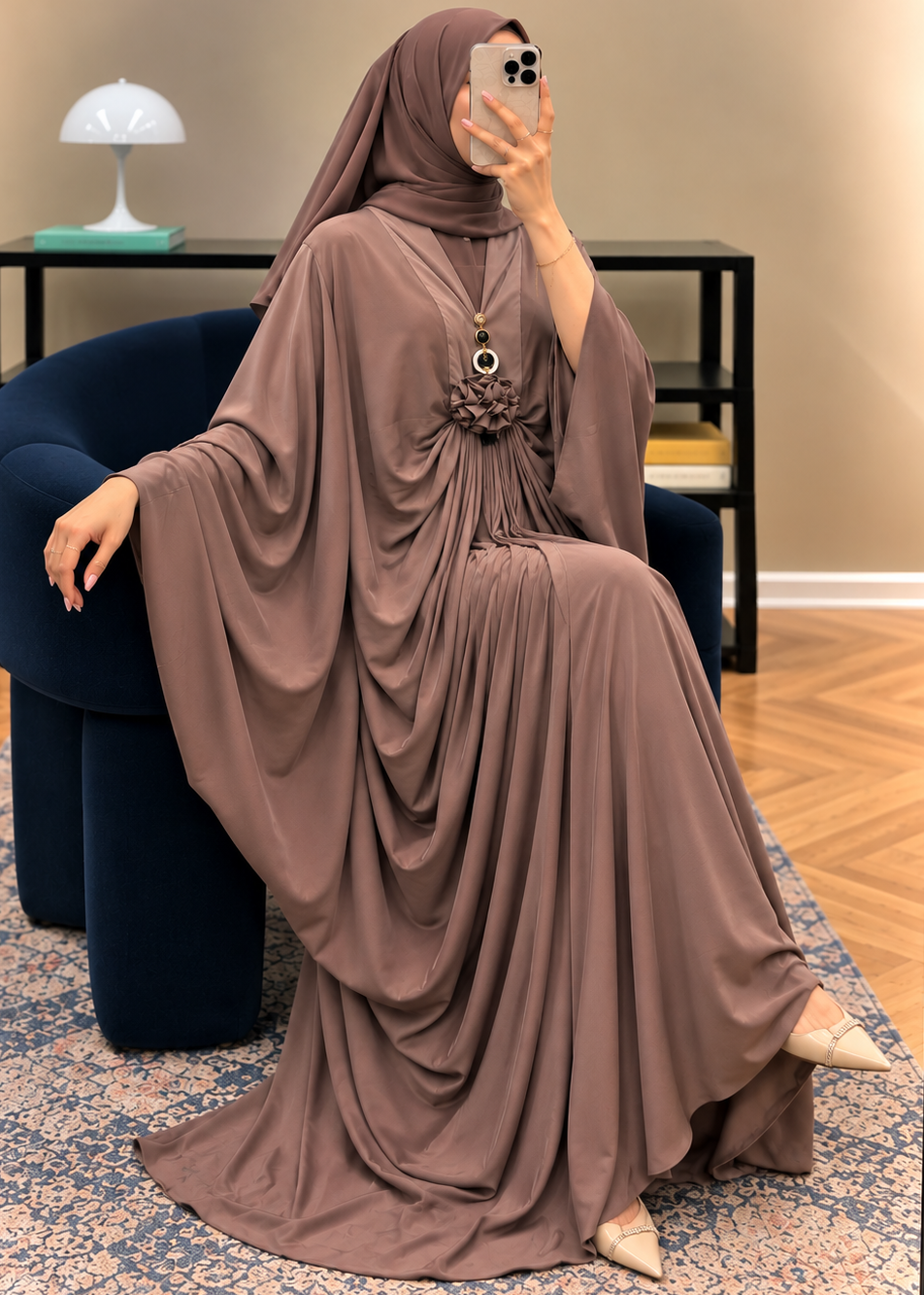 ZARYAB PLEATED KAFTAN ABAYA | GOLDEN
