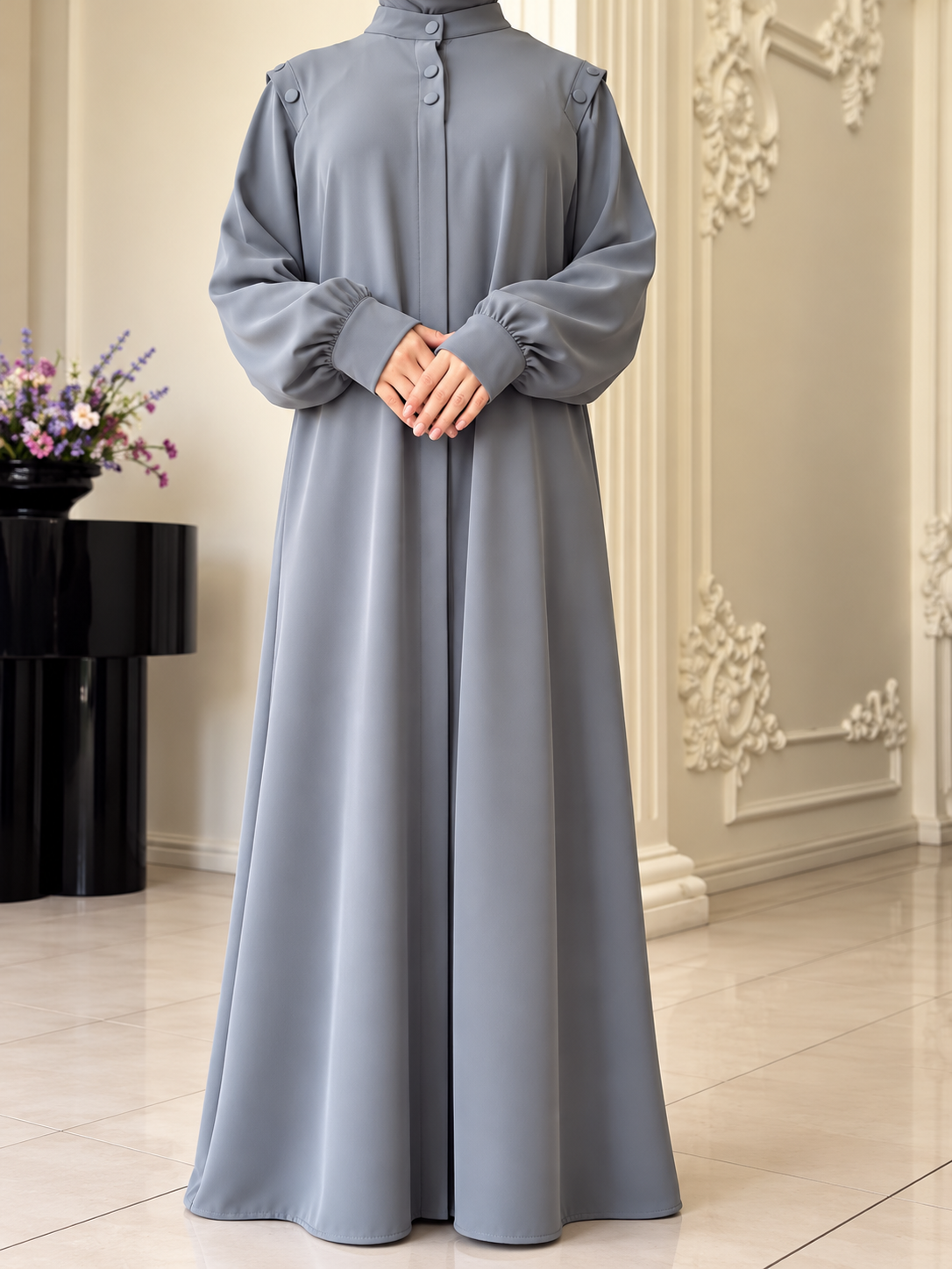 SENEM FRONT OPEN ABAYA | GRAY