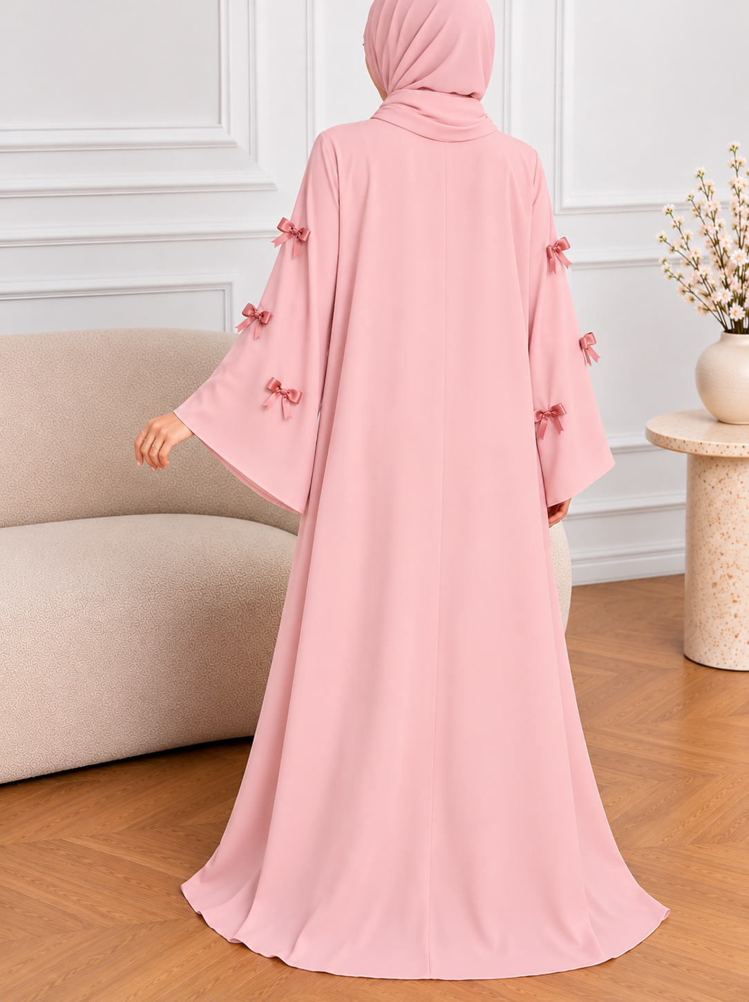 TANZIYA BOW ABAYA | BABY PINK