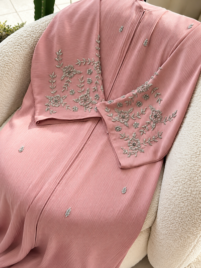 GULMEHER FRONT OPEN ABAYA | PEACH