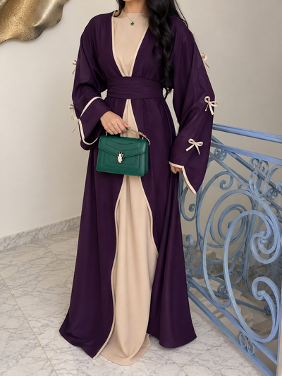 ZOE DOUBLE SHRUG BOW ABAYA | WINE