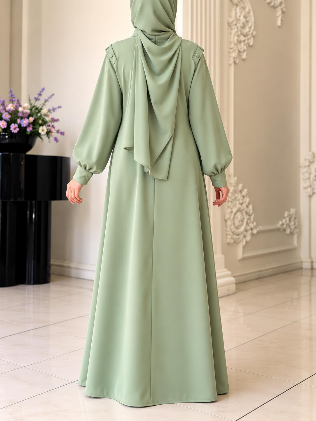 SENEM FRONT OPEN ABAYA | SAGE GREEN