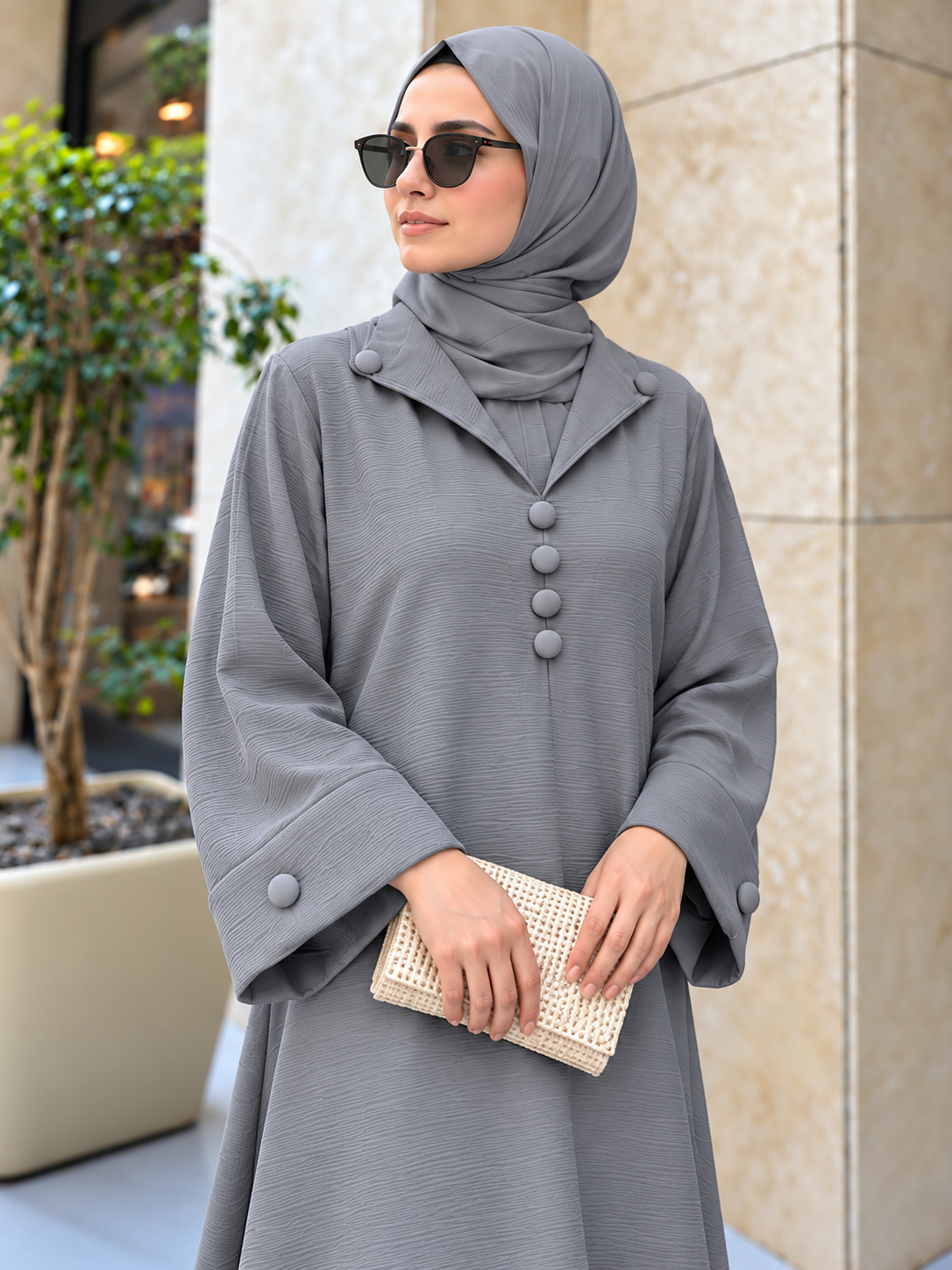 ARISHFA FULLY CLOSED ABAYA | GRAY