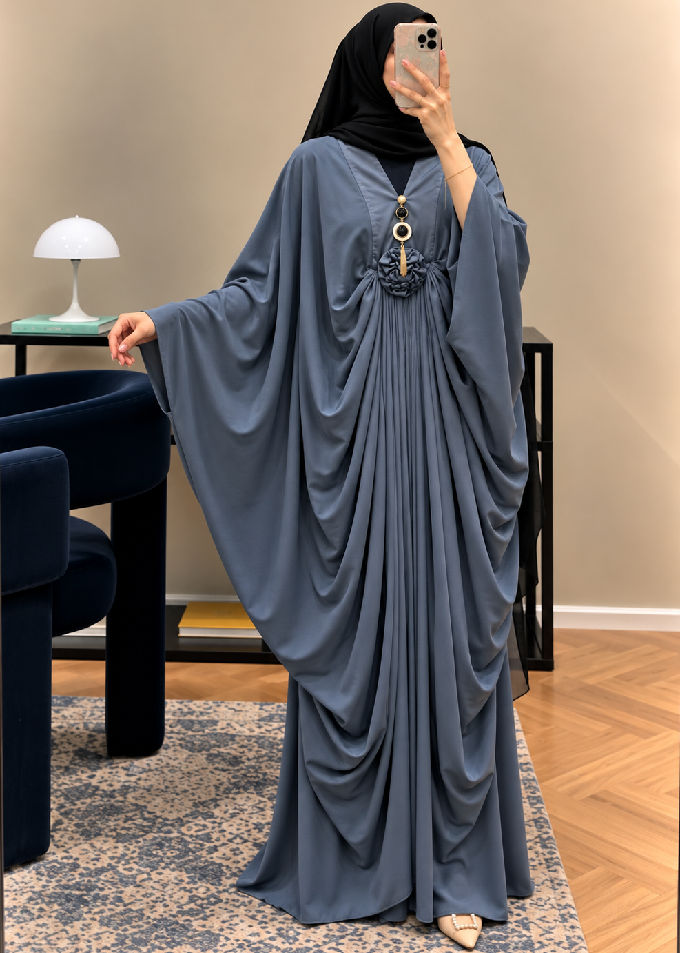 ZARYAB PLEATED KAFTAN ABAYA | GRAY
