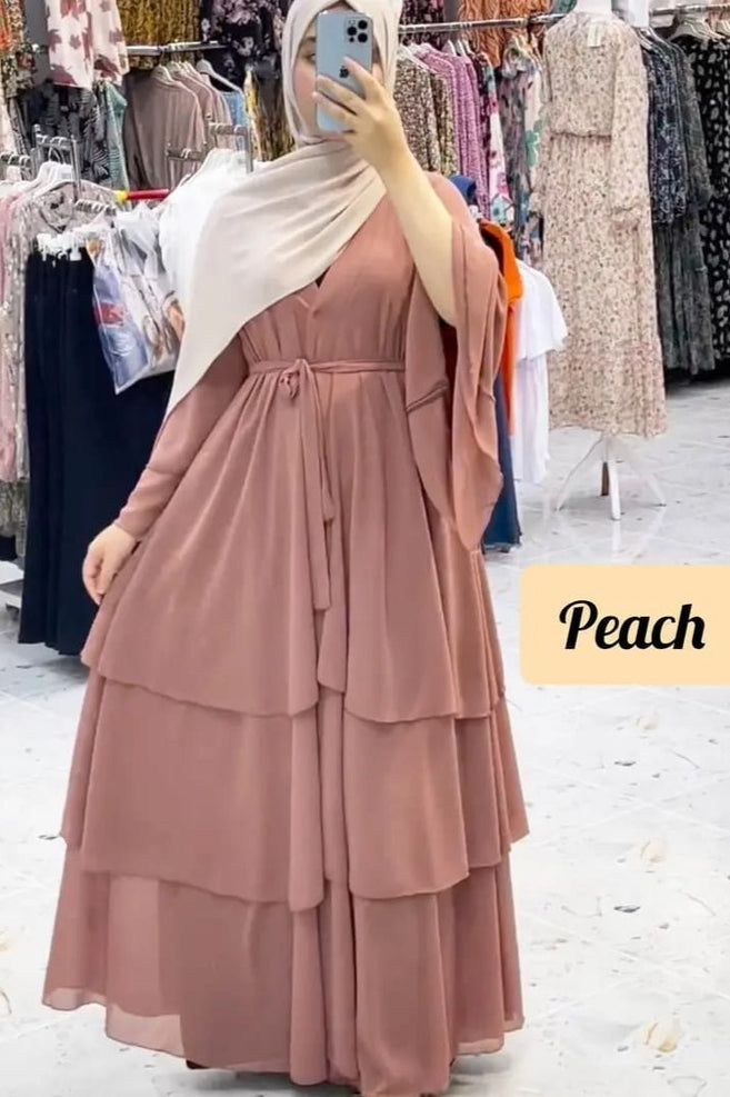 THREE LAYERED DEMANDED ABAYA | PEACH