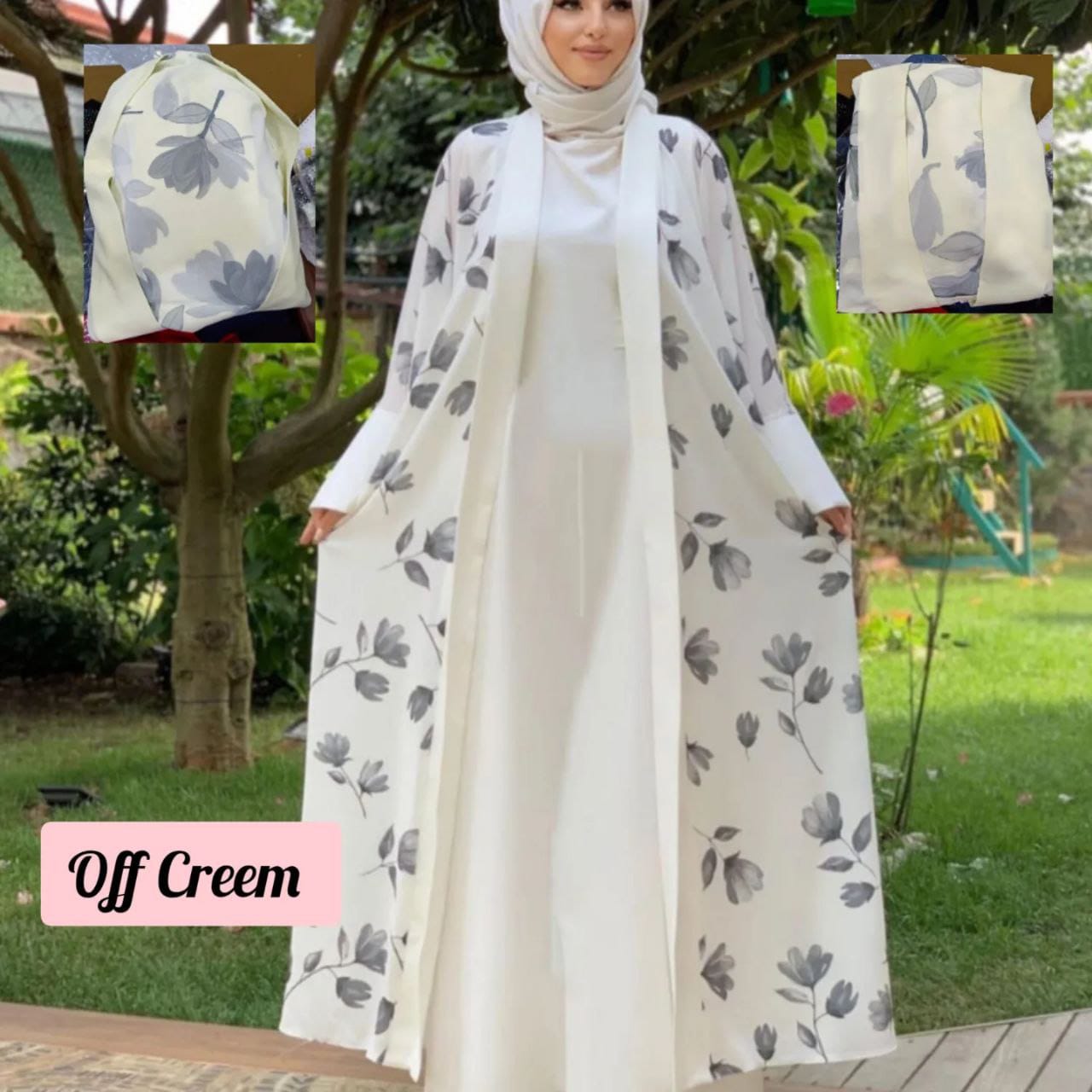 Marhaba Double Shrugs Tai dye Abaya OFF CREEM (  New - launch