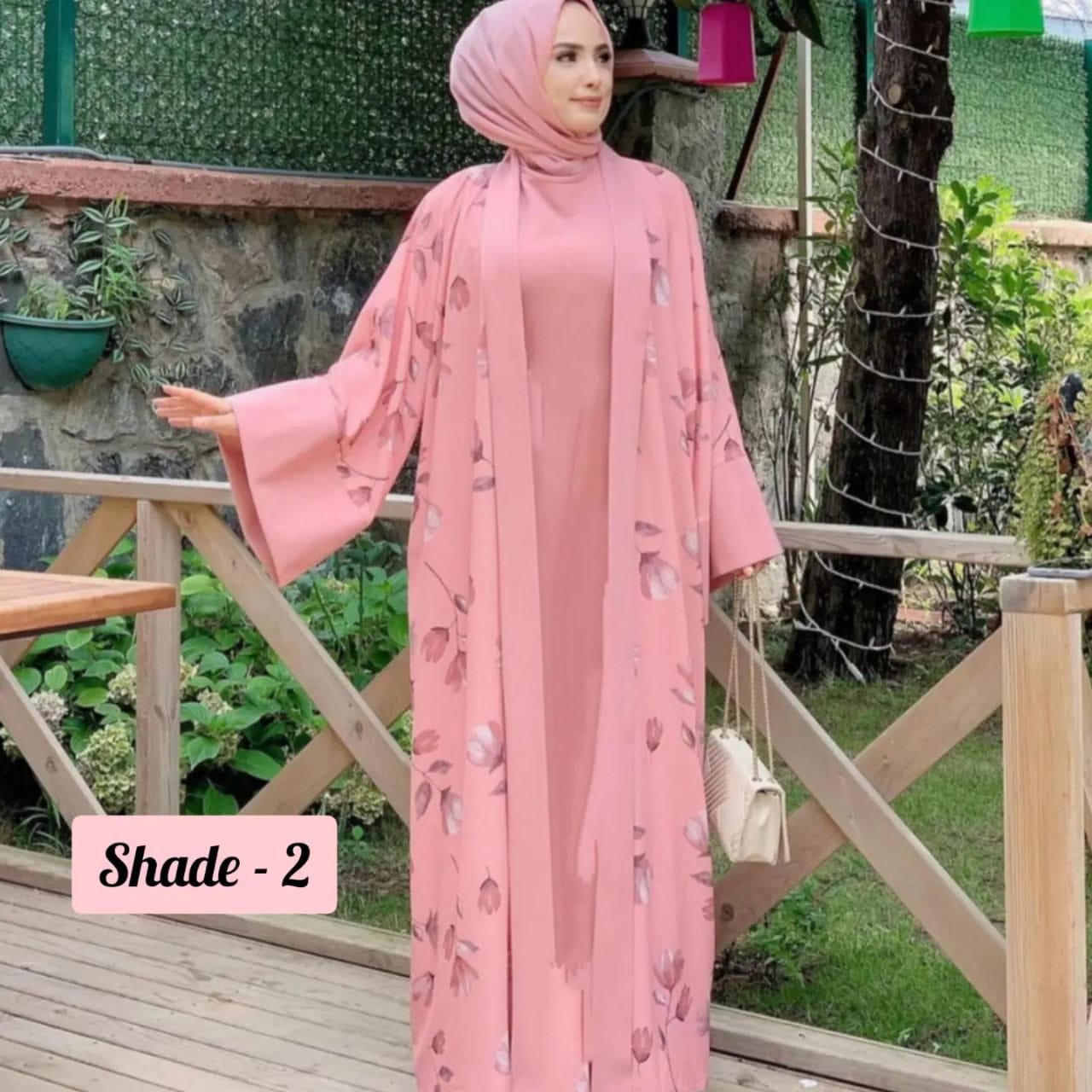 Marhaba Double Shrugs Tai dye Abaya SHADE 2 PINK (  New - launch