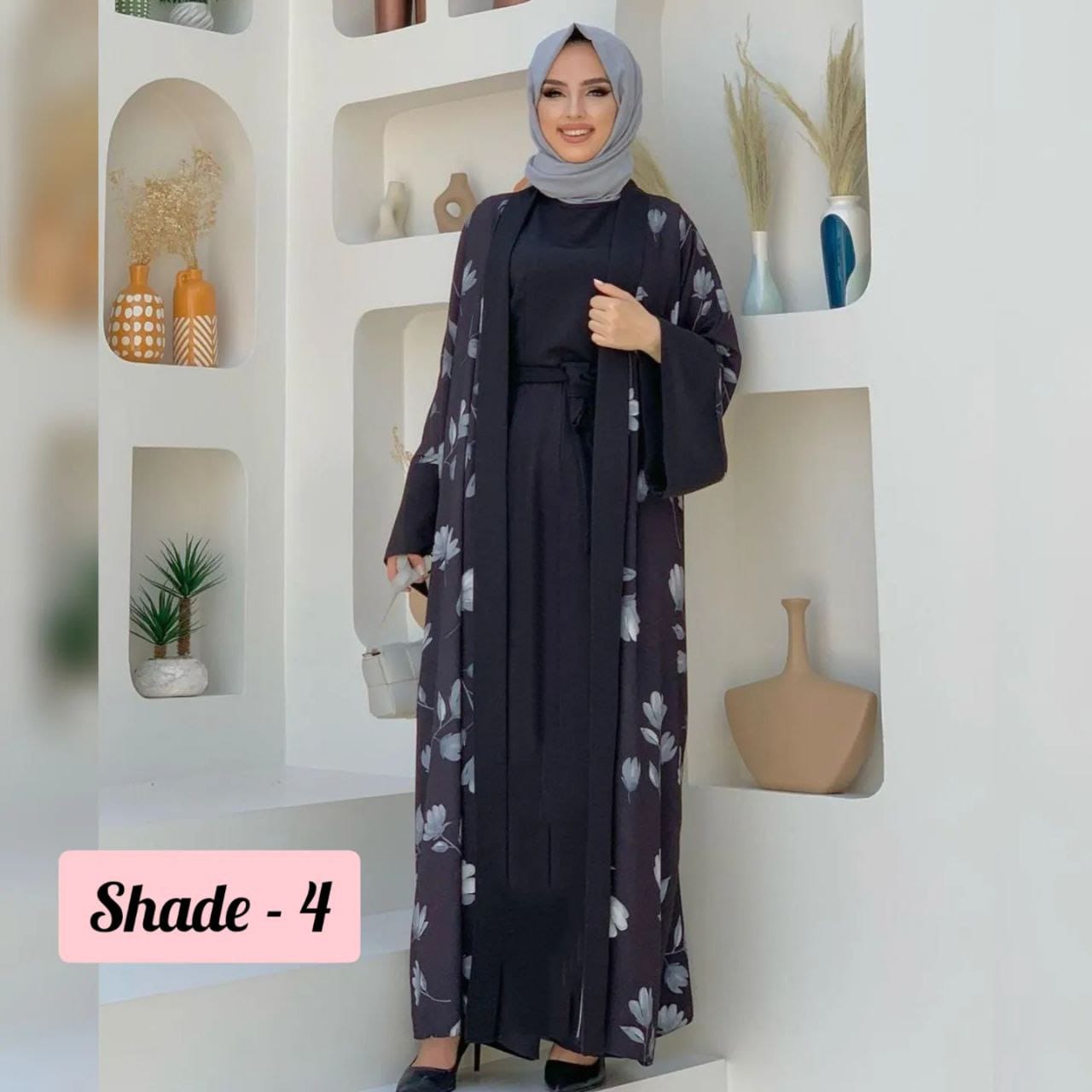 Marhaba Double Shrugs Tai dye Abaya SHADE 4 BLACK (  New - launch